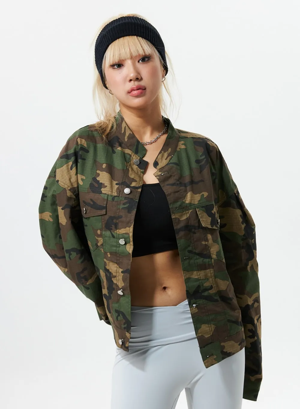 Collarless Camo Jacket IS322