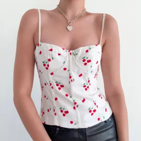 Contemporary White Cherry Bustier / SZ S