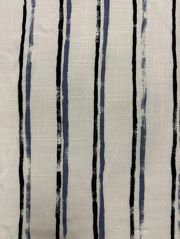Cream and Blue Stripe Print Rayon Linen Blend Shirting Fabric