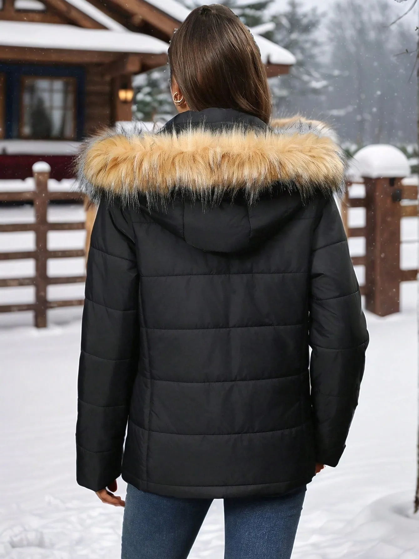 Damen Steppparka mit Taschen, abnehmbarer Pelzkapuze und warmem Fleecefutter