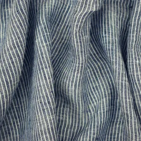 Dark Blue-White Spence Bryson Stripe Slub Washed Irish Linen Woven Fabric