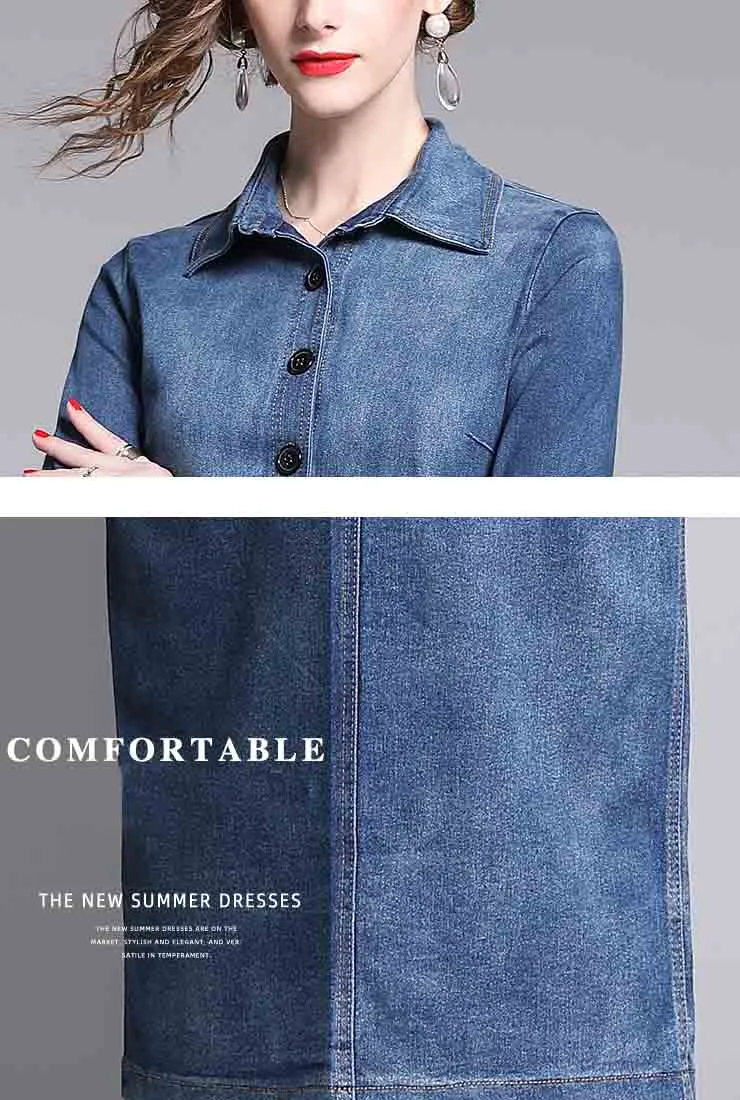 Denim Single-breasted Bodycon Midi Dress