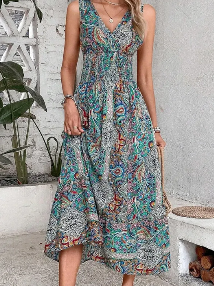 Elegant Bohemian Printed Maxi Dress