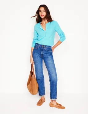 Eva Cashmere Crew Cardigan-Caribbean Blue
