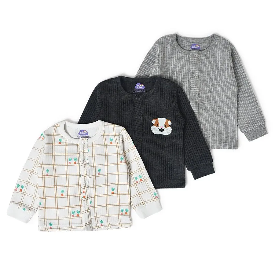 Farm Friends Comfy Front Open Knitted Thermals Top Pack of 3