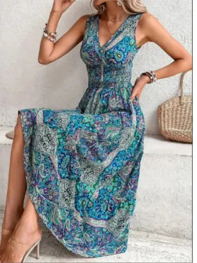 FashionSierra - 2024 Fashion Sleeveless Print Beach Casual Boho Dress