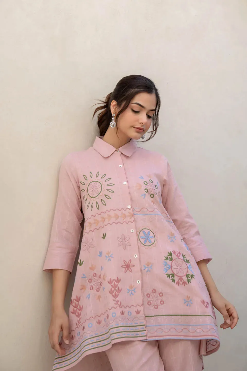 FLORAL EMBROIDERED PURE COTTON TUNIC WITH TROUSER