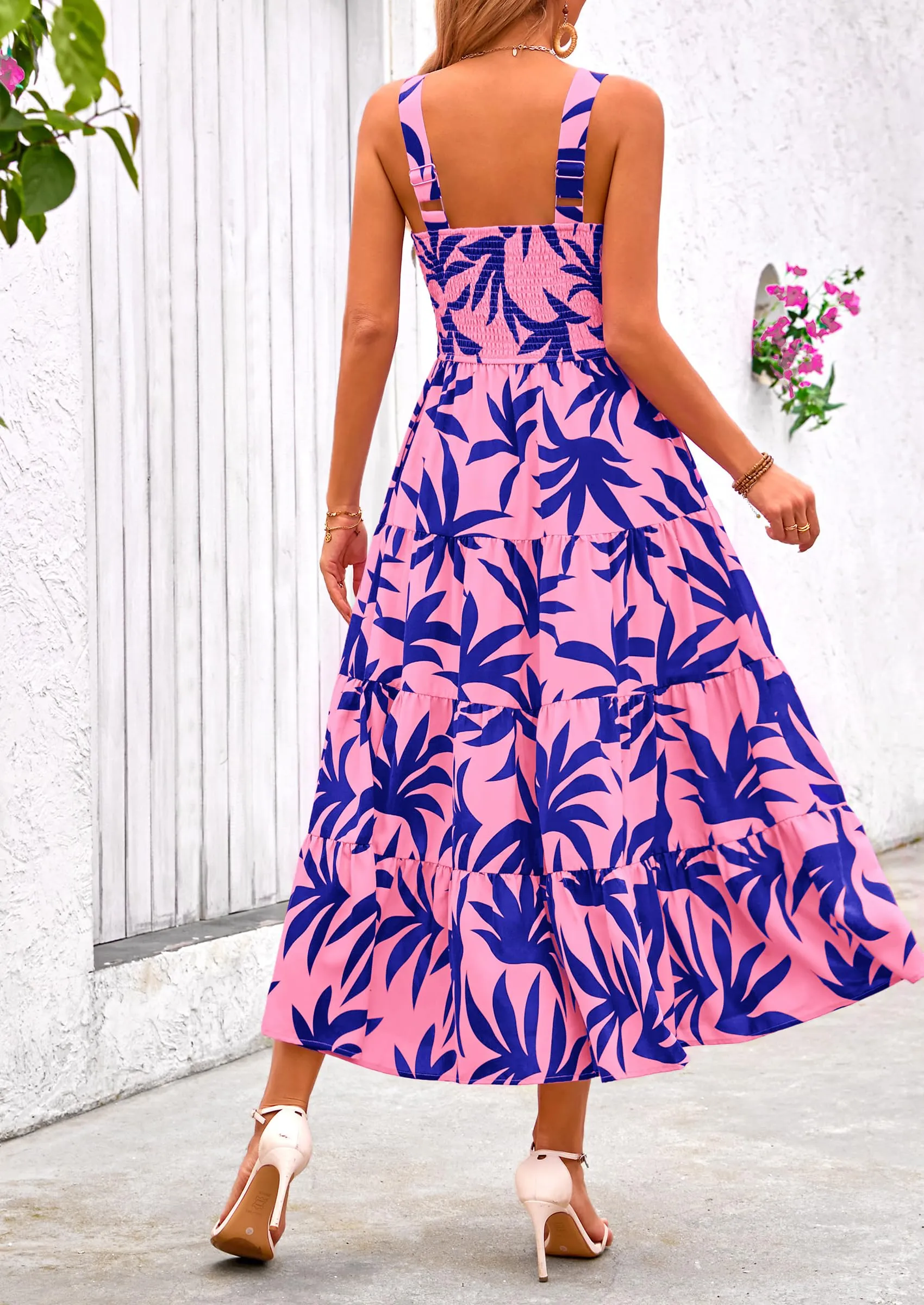 Floral Ruffle Long Flowy Cute Casual Beach Boho Maxi Dresses