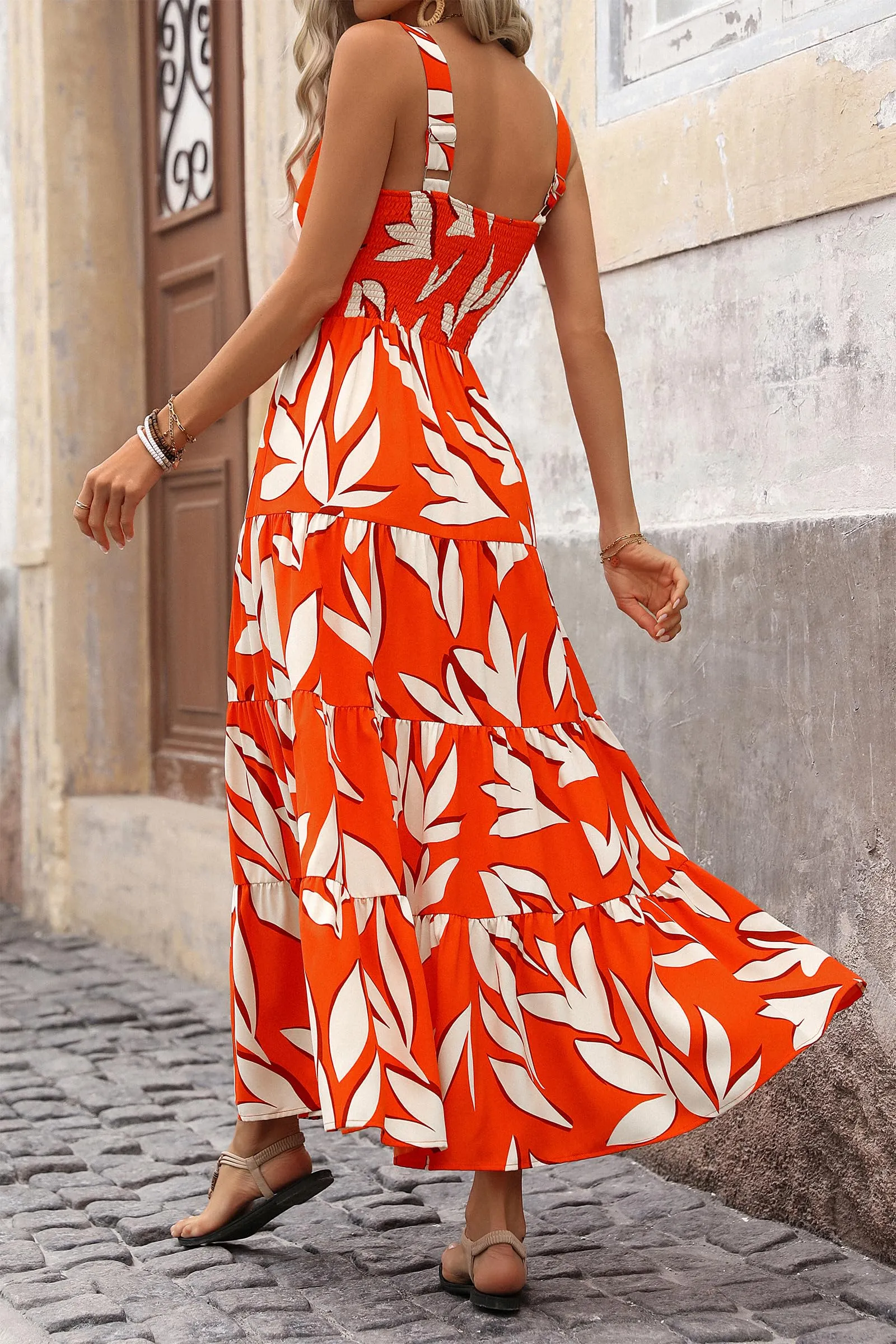 Floral Ruffle Long Flowy Cute Casual Beach Boho Maxi Dresses