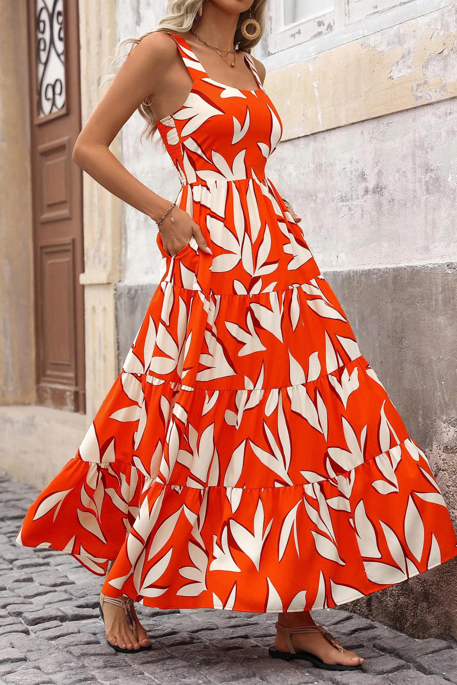 Floral Ruffle Long Flowy Cute Casual Beach Boho Maxi Dresses