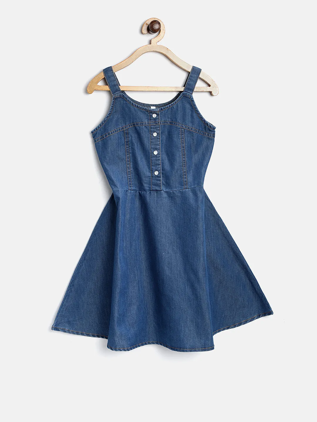 Girls Blue Denim Dress With Straps