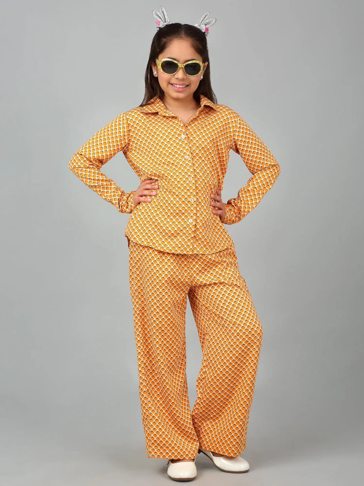 Girl's Orange Printed Casual Co-Ord Set