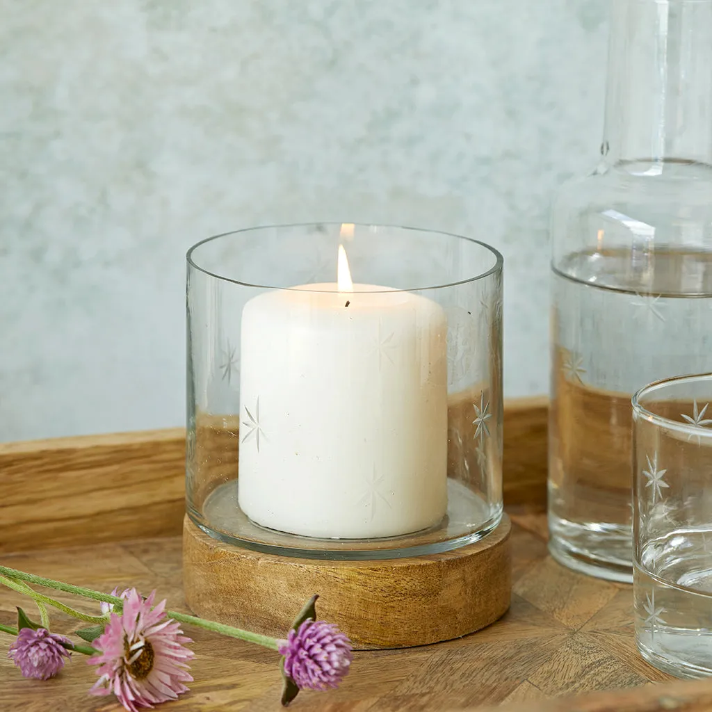 Glass Star Etched Small Candle Holder