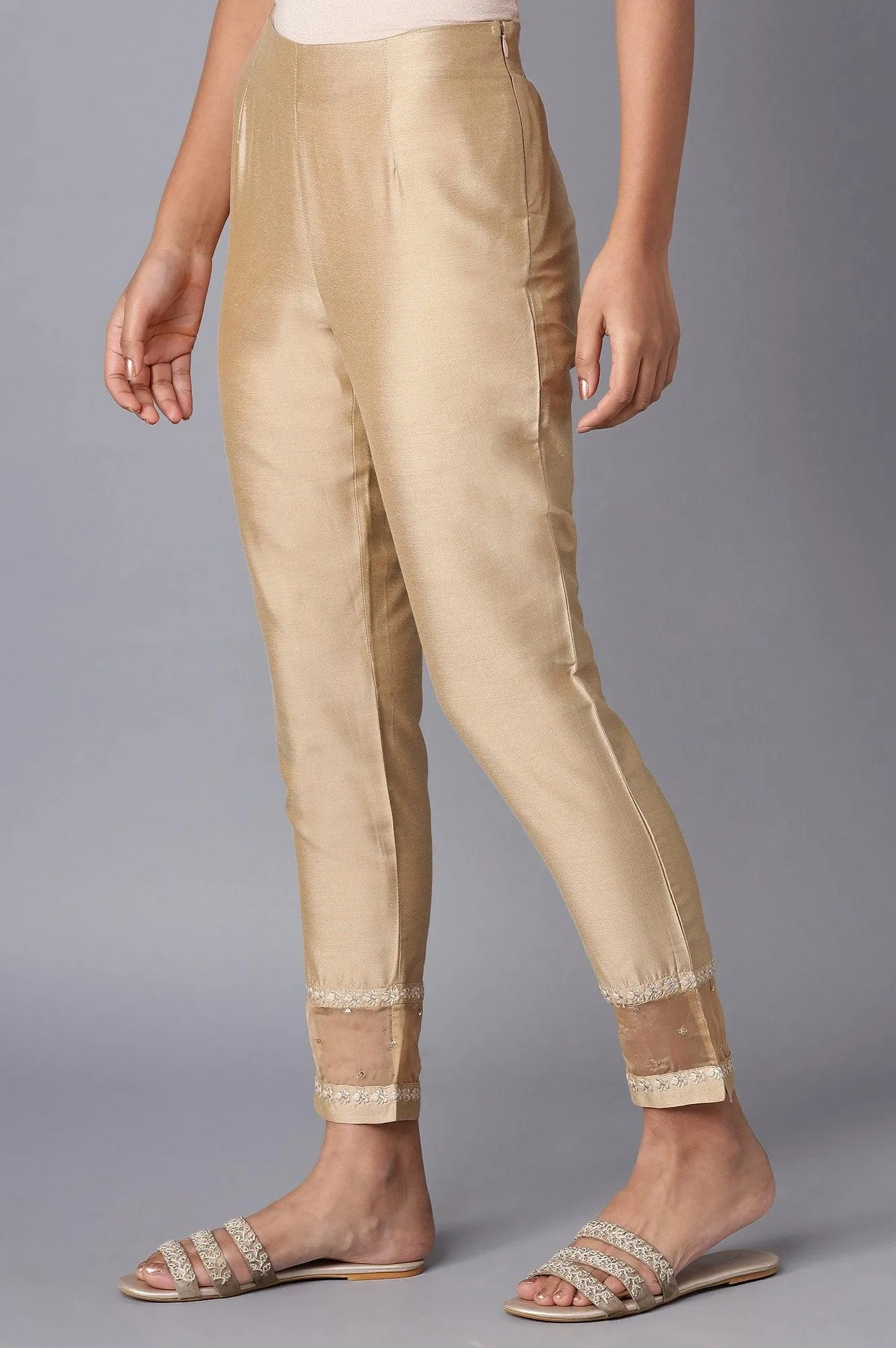 Gold Embroidered Slim Pants