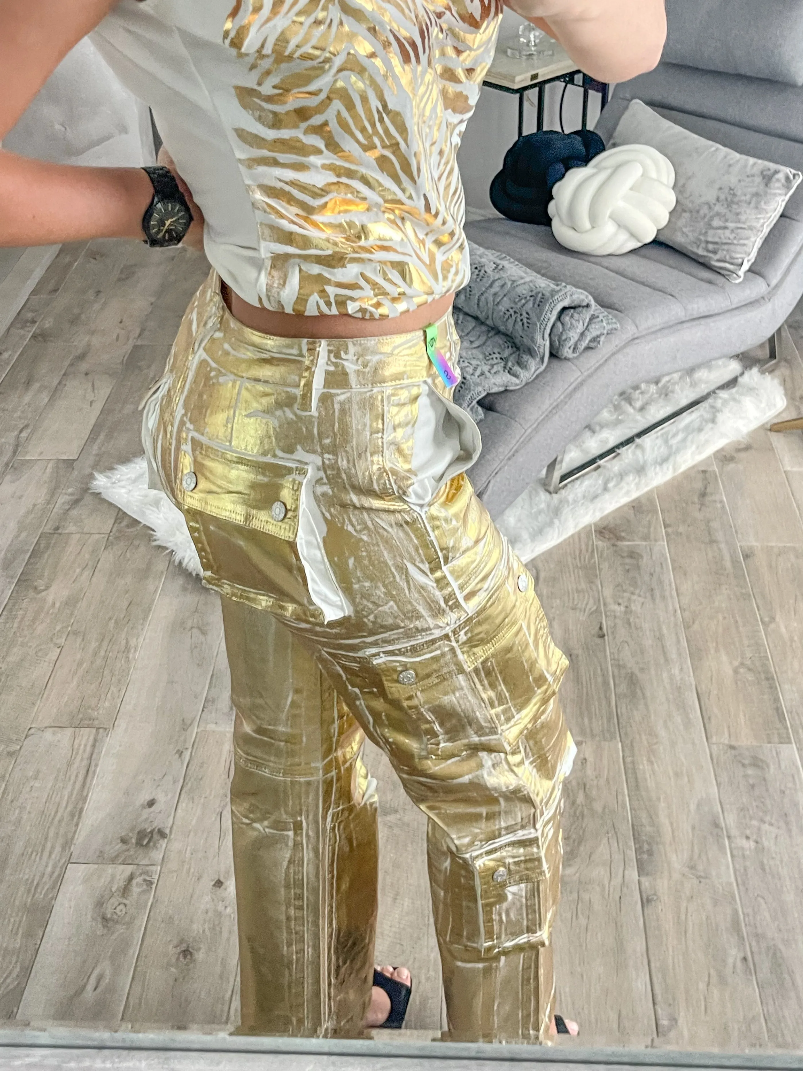 GOLD METALLIC CARGO PANTS