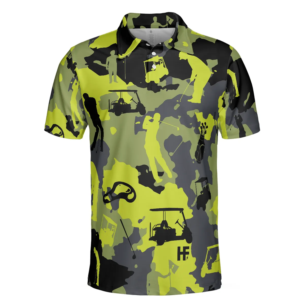 Green And Grey Camouflage Golf Men Polo Shirt, Military Streetwear Polo Shirt, Camo Golf Shirt For Men