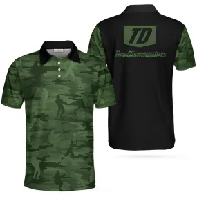 Green Camouflage Fisherman Silhouette All Over Print Men Polo Shirt, Unique Golf Shirt For Men, Cool Gift For Golfers