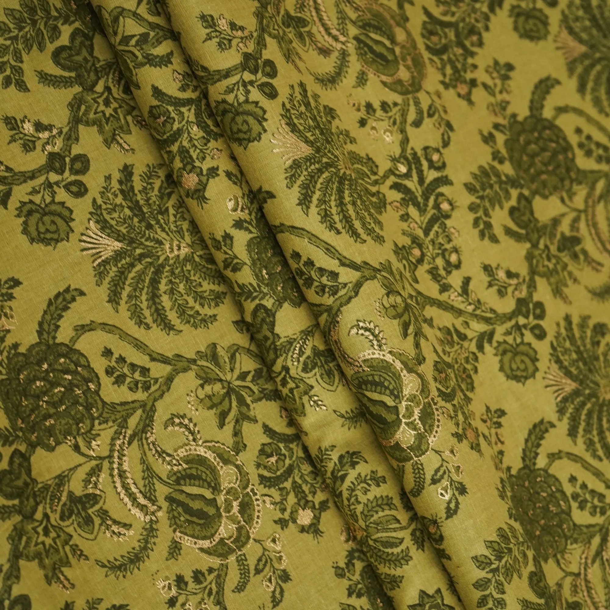 Green Floral Foil Print Cotton Fabric SCF-23857
