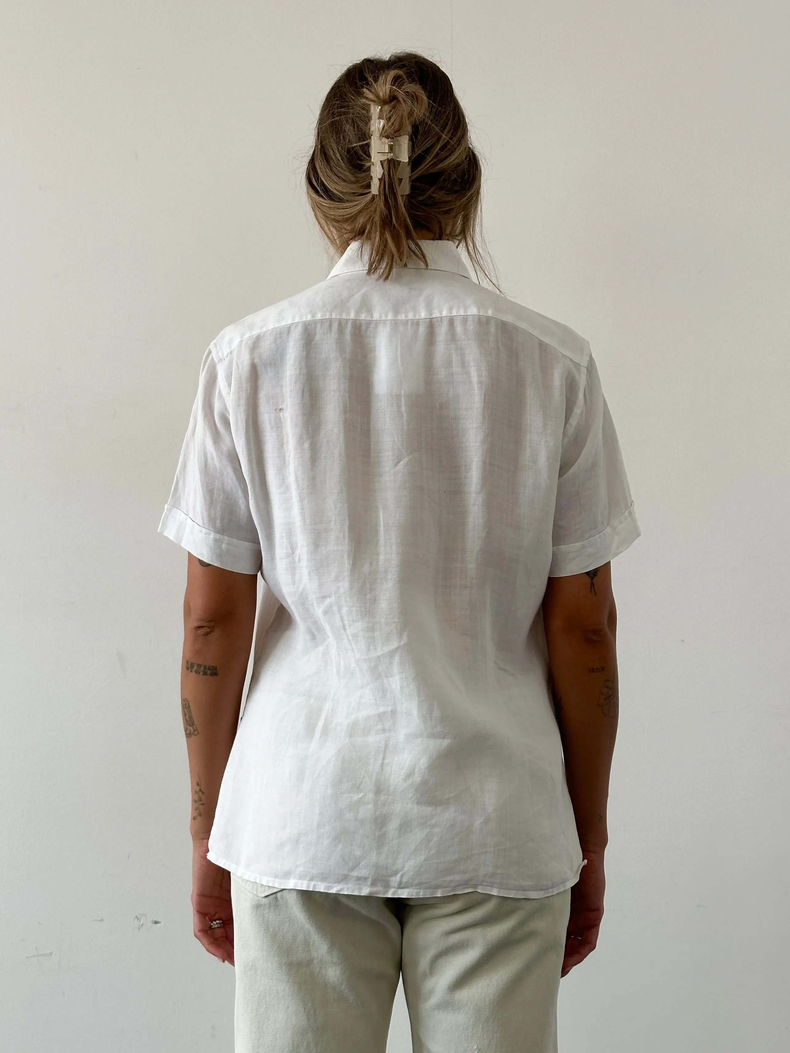 Guess Pure Linen Sheer Short Sleeve Shirt - M