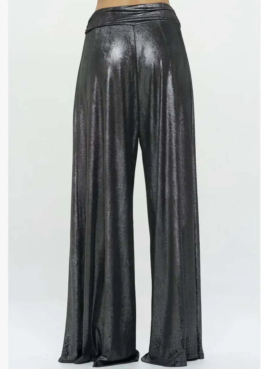 Gunmetal Metallic Palazzo Pants Made in USA