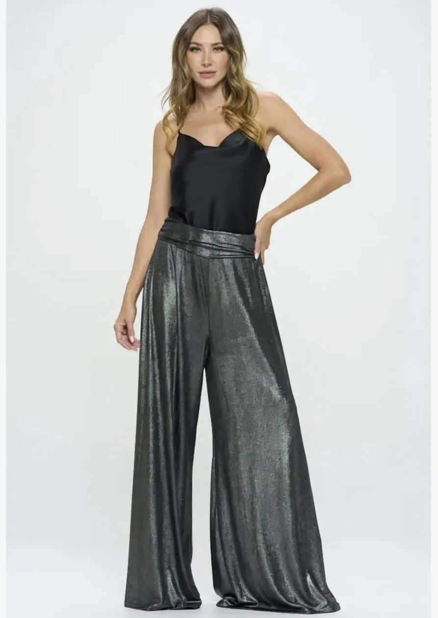 Gunmetal Metallic Palazzo Pants Made in USA