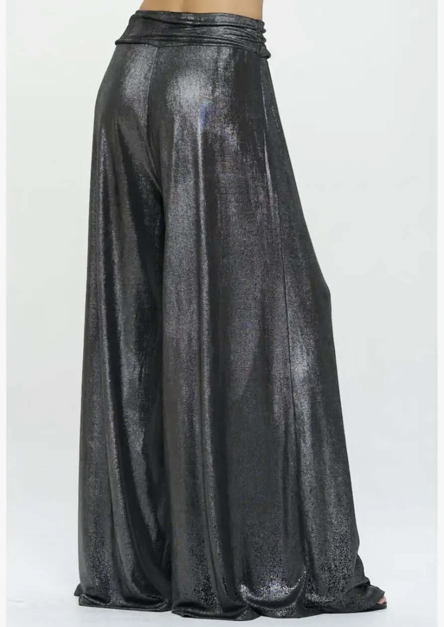 Gunmetal Metallic Palazzo Pants Made in USA
