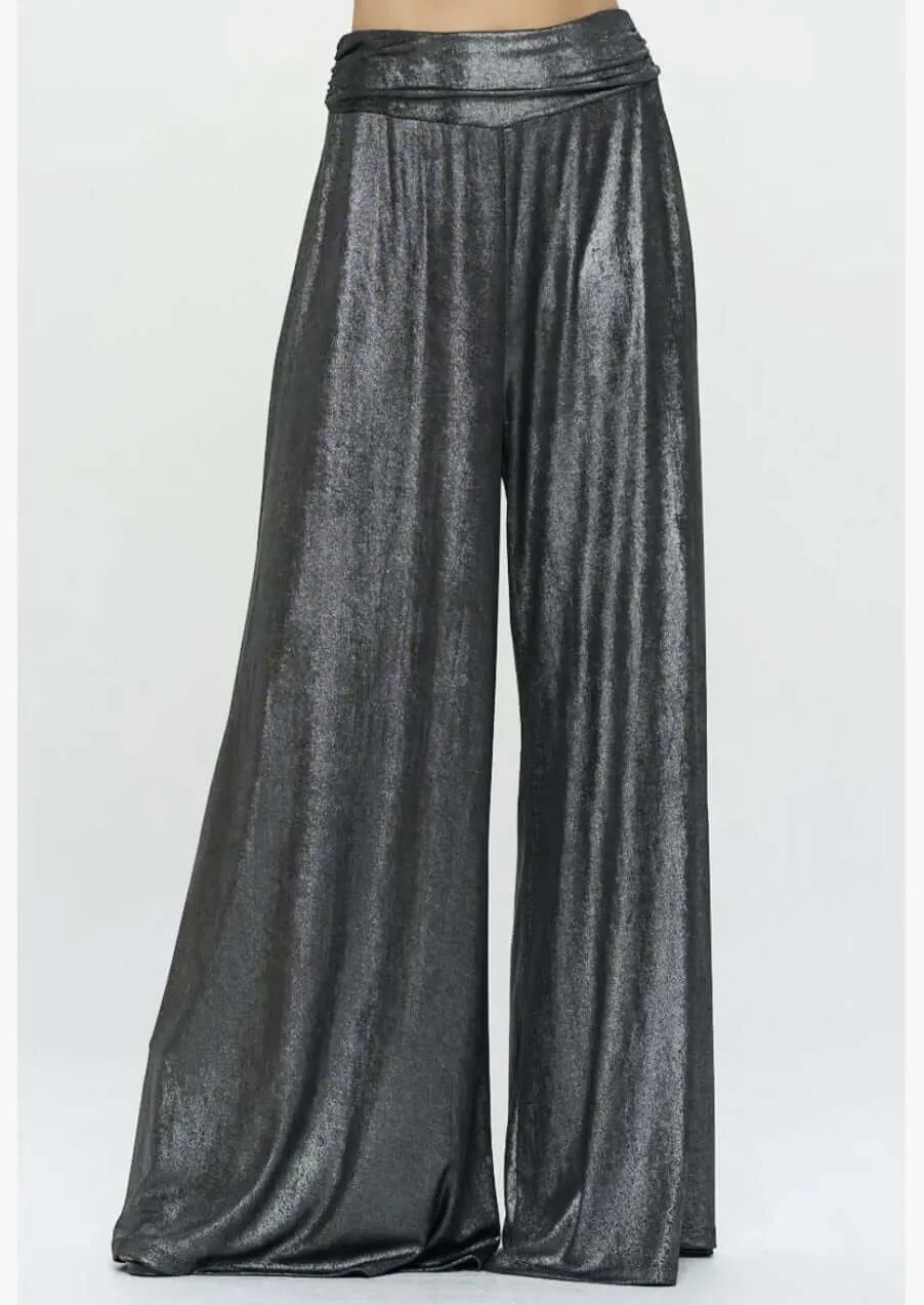 Gunmetal Metallic Palazzo Pants Made in USA