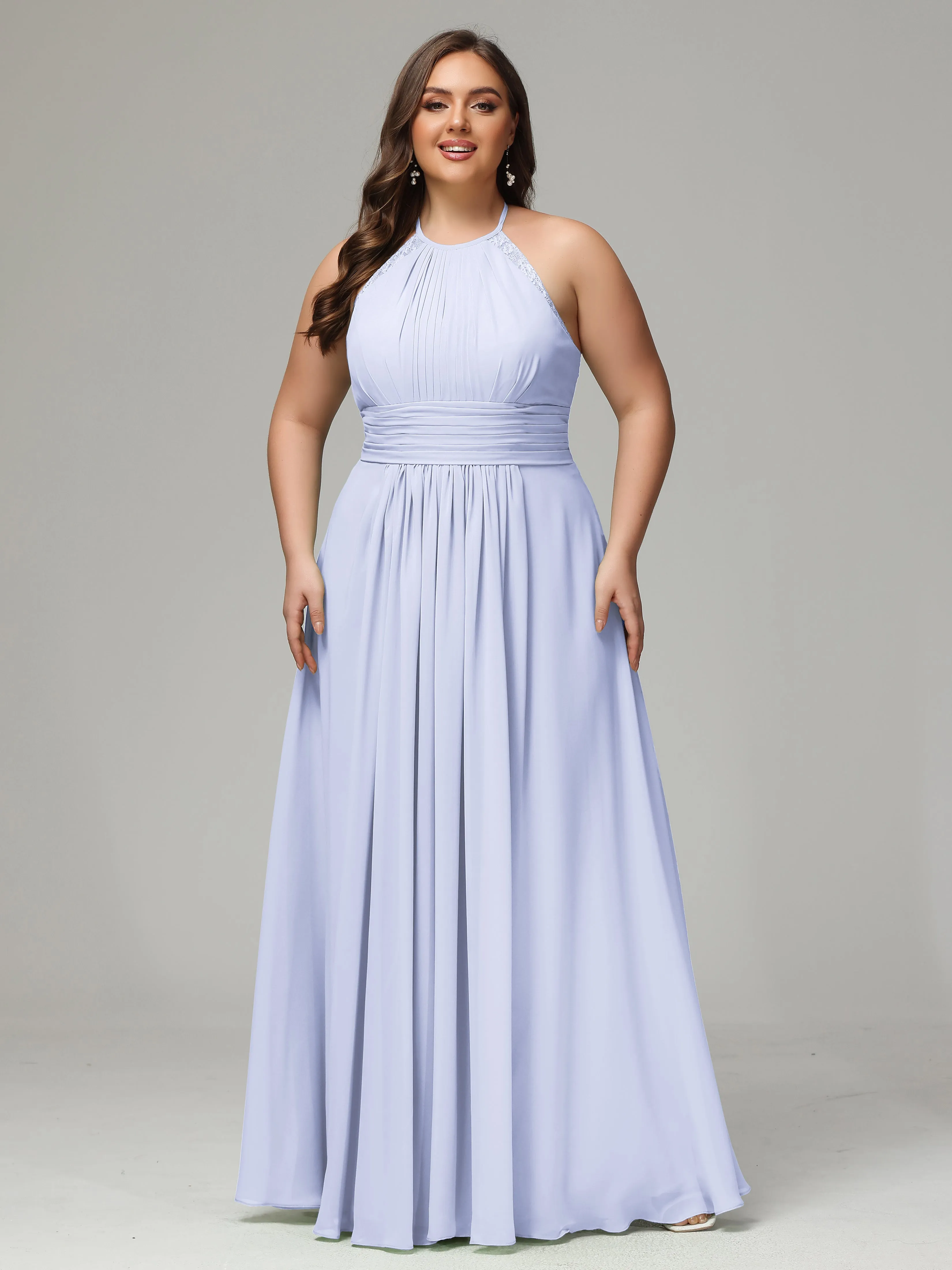 Halter Sleeveless Chiffon Long Plus Bridesmaid Dresses