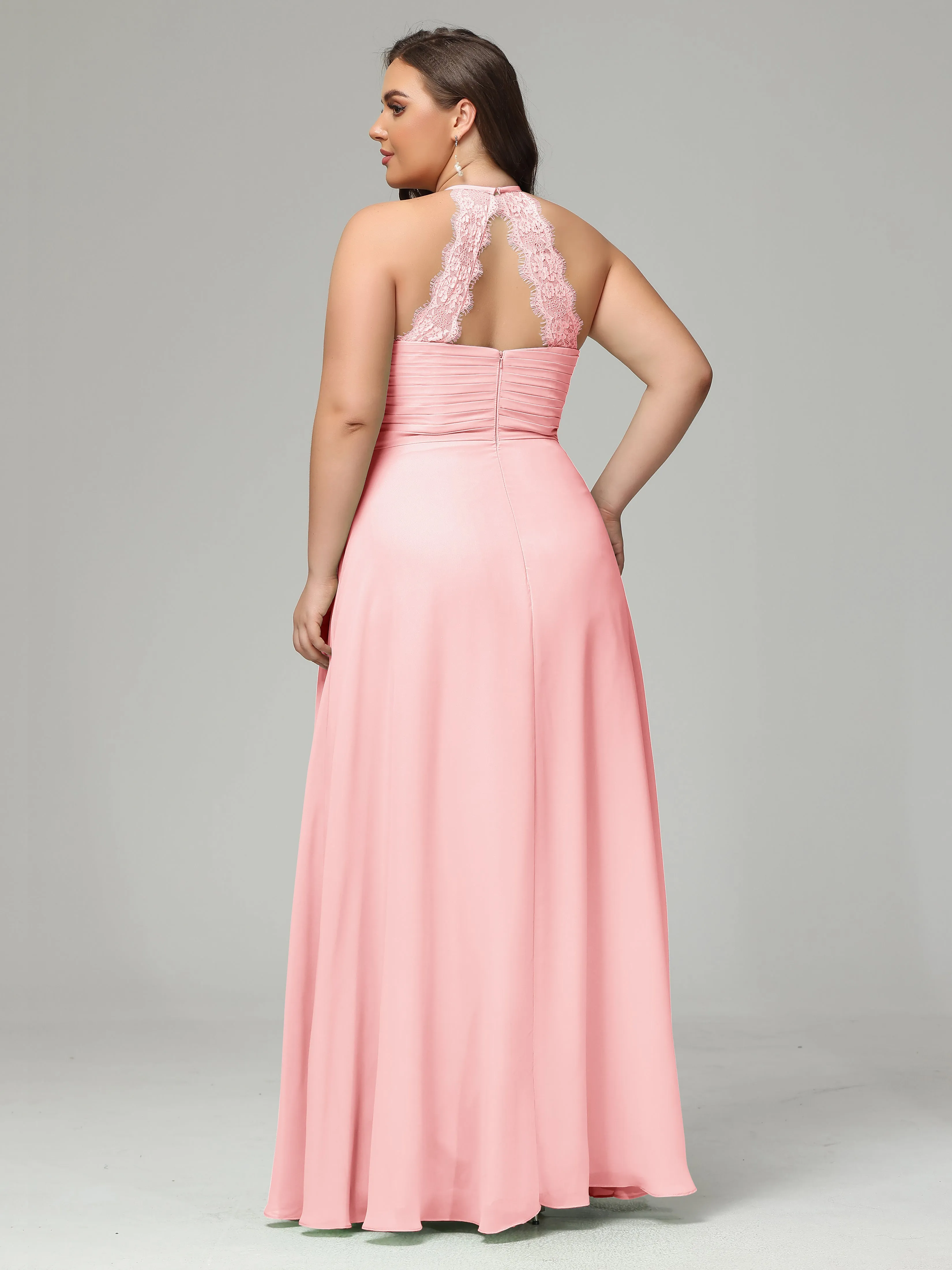 Halter Sleeveless Chiffon Long Plus Bridesmaid Dresses