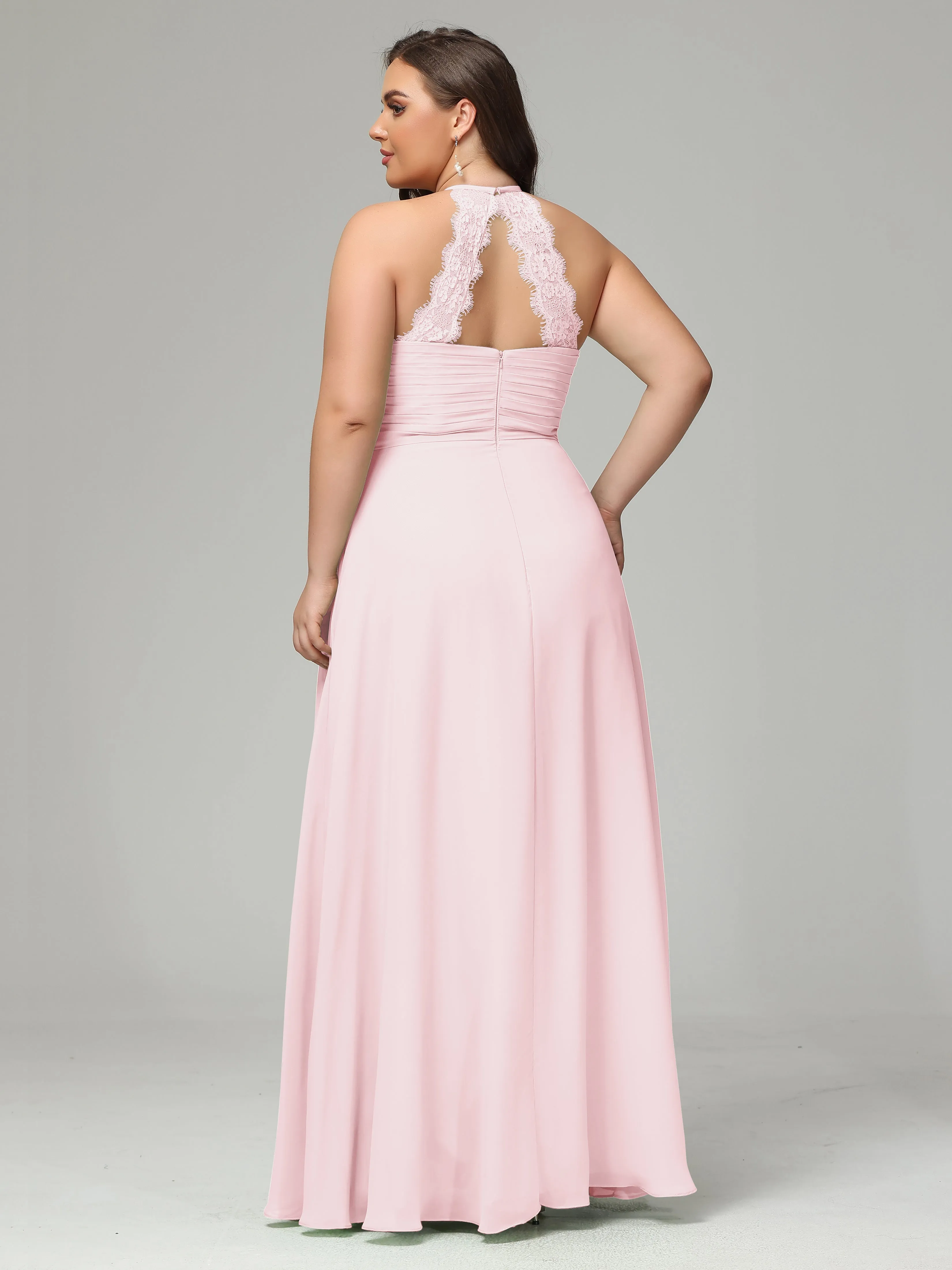 Halter Sleeveless Chiffon Long Plus Bridesmaid Dresses