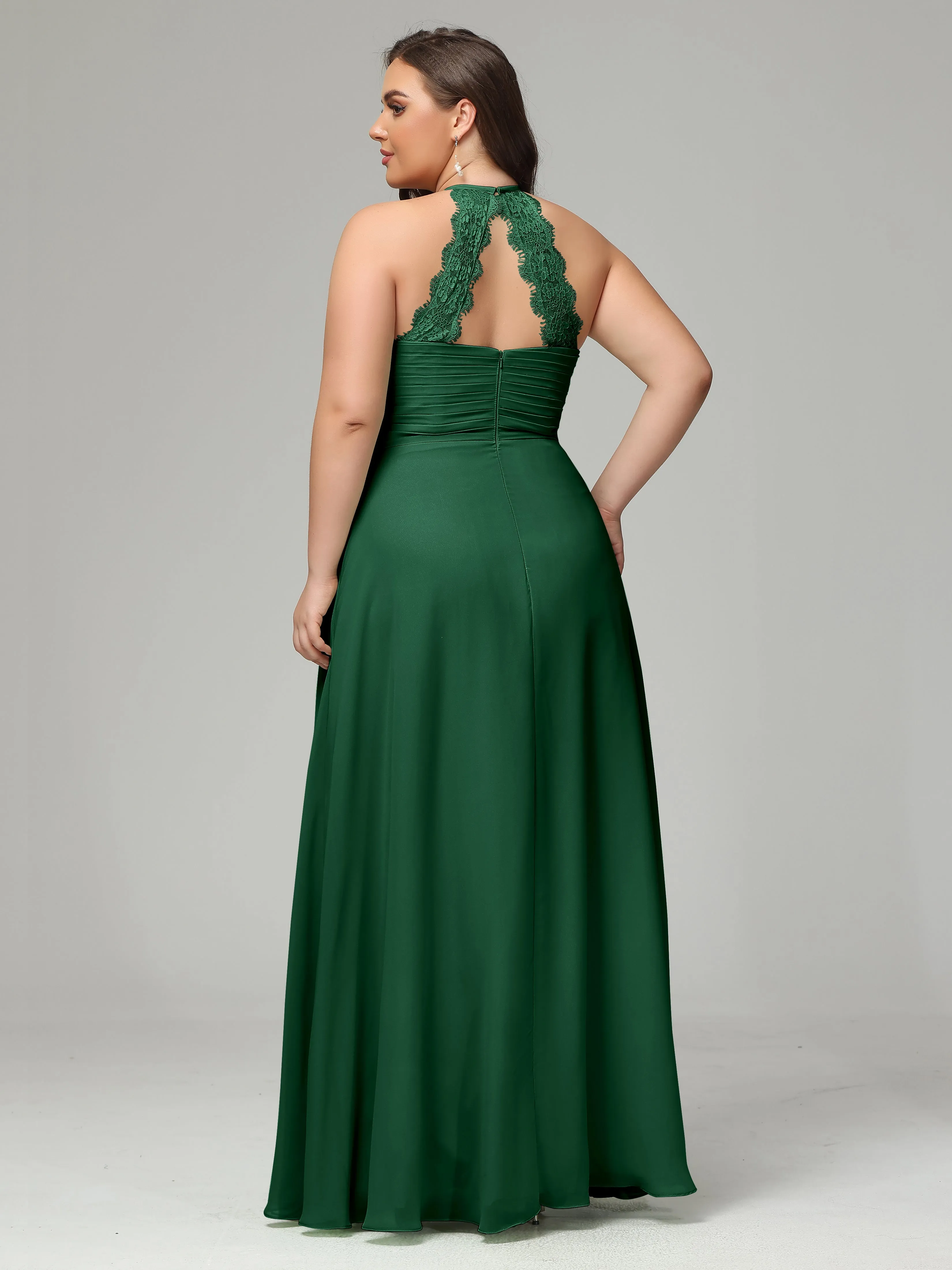 Halter Sleeveless Chiffon Long Plus Bridesmaid Dresses