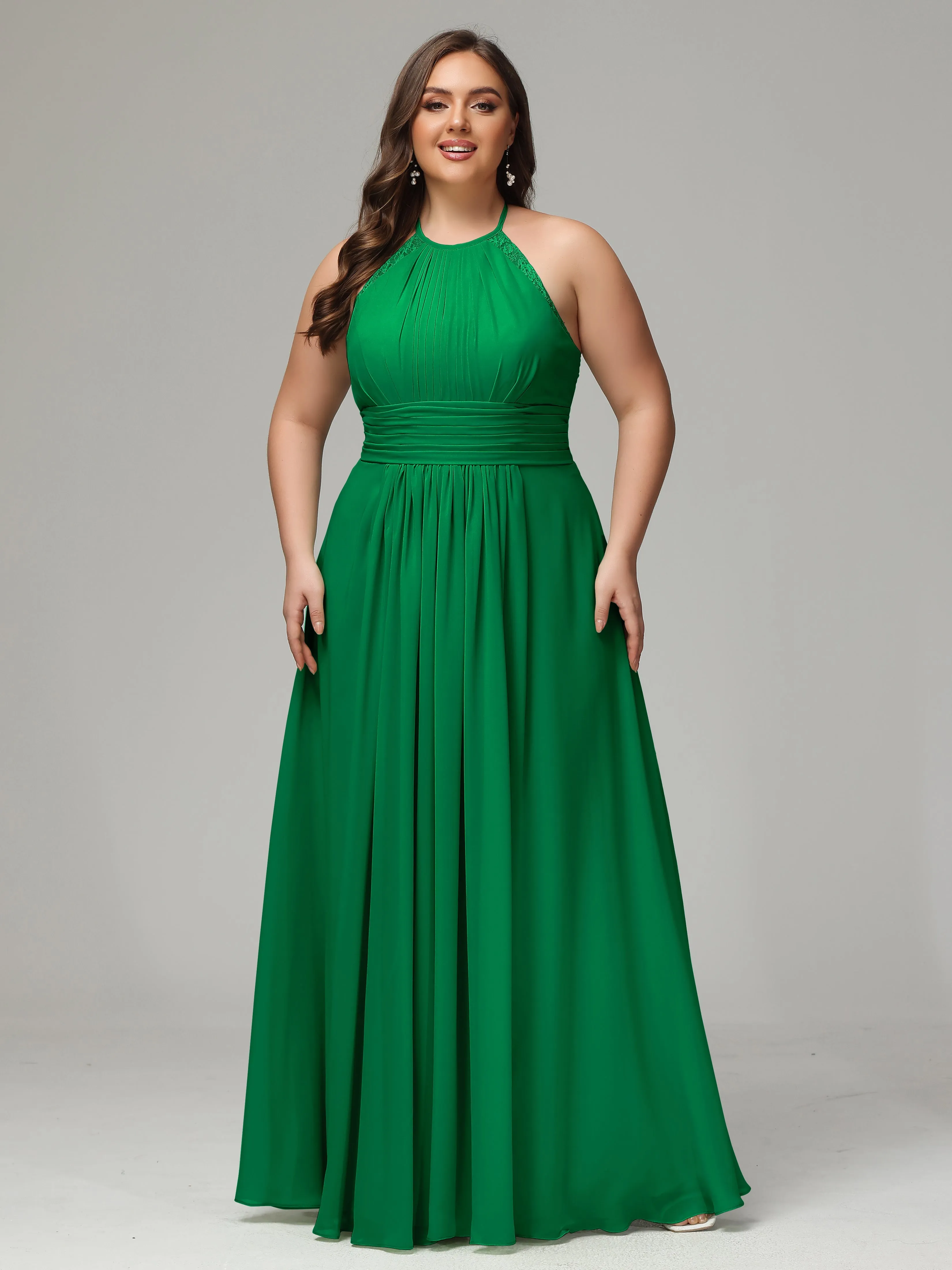 Halter Sleeveless Chiffon Long Plus Bridesmaid Dresses