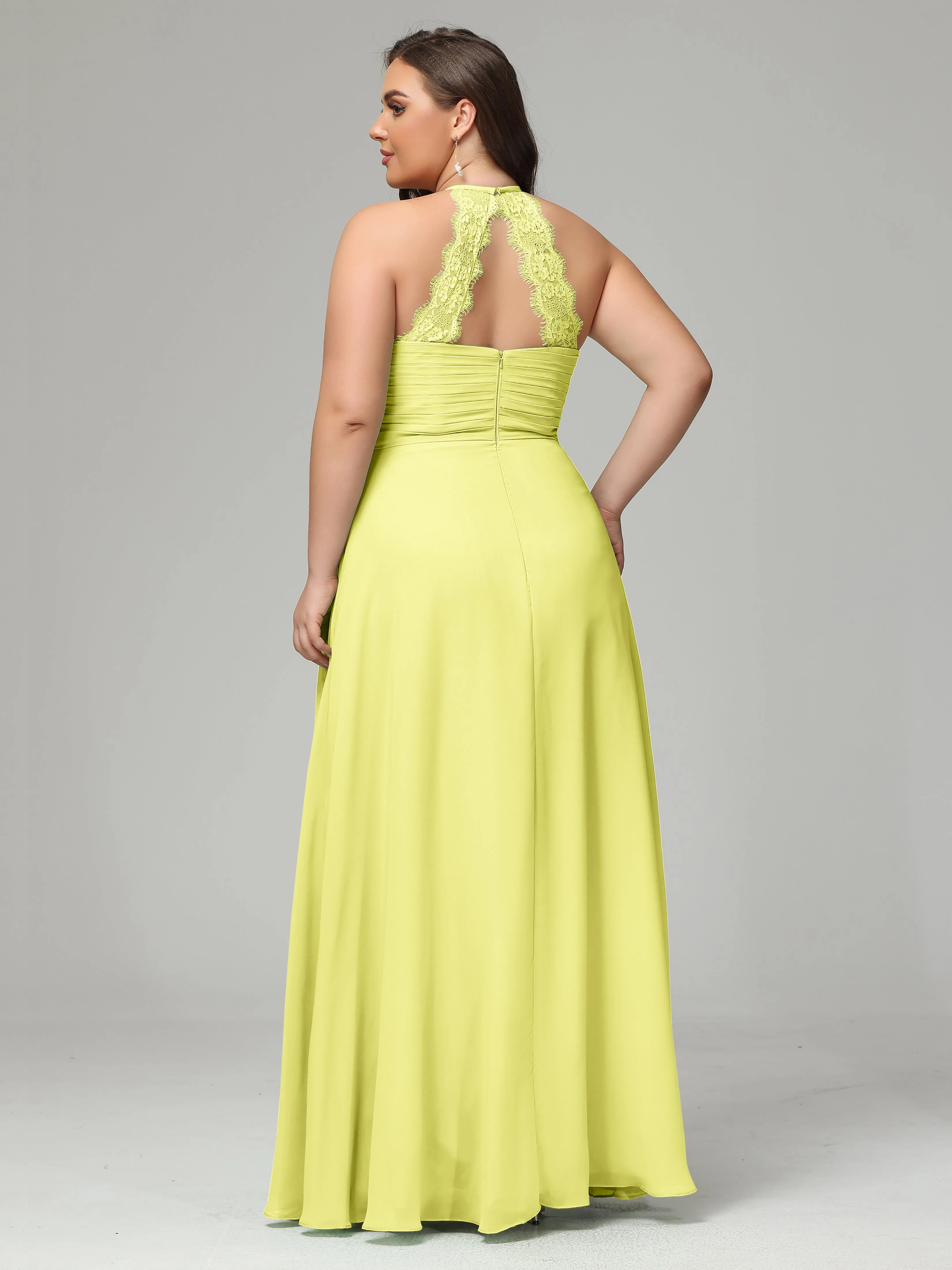 Halter Sleeveless Chiffon Long Plus Bridesmaid Dresses