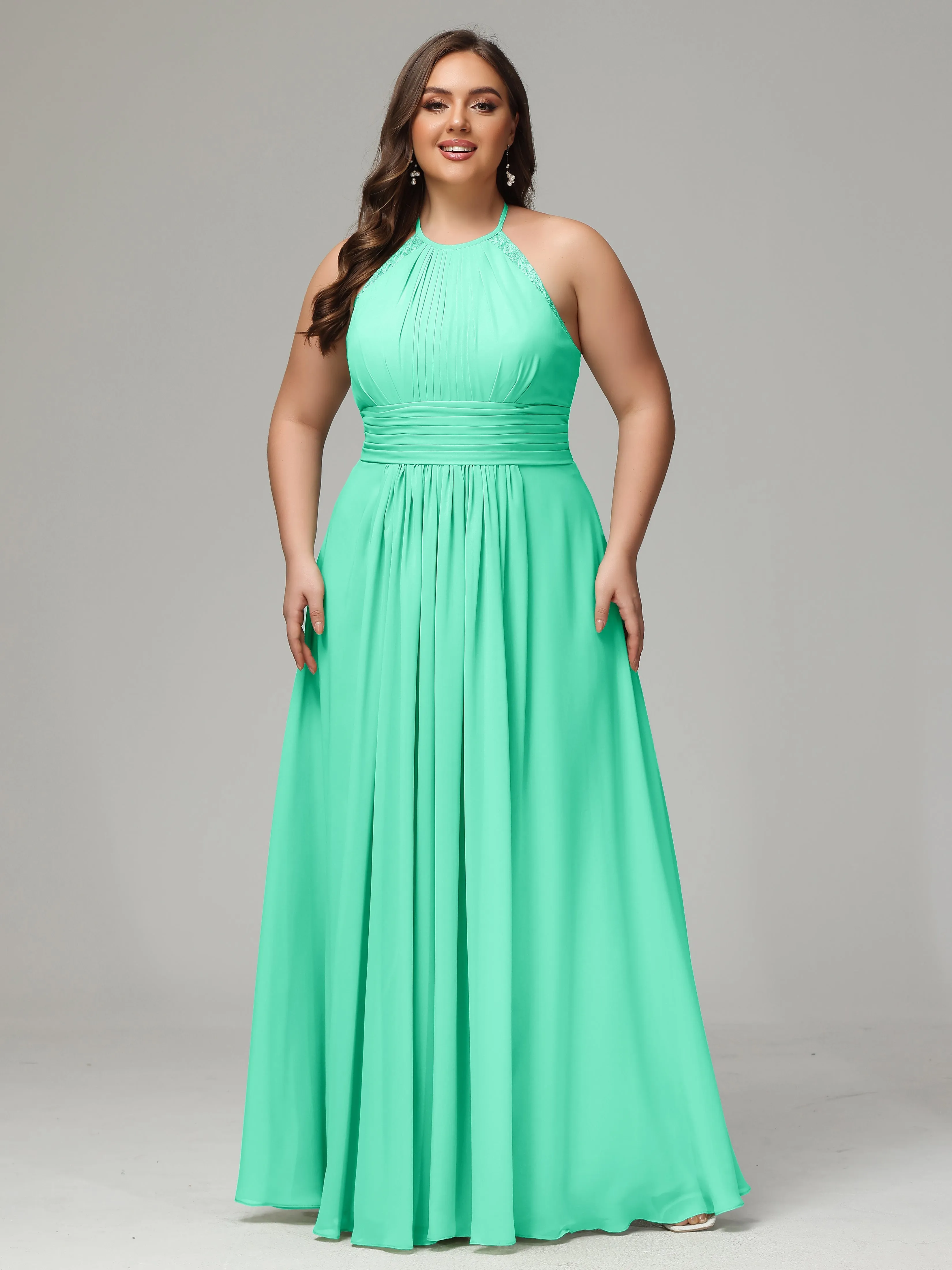 Halter Sleeveless Chiffon Long Plus Bridesmaid Dresses