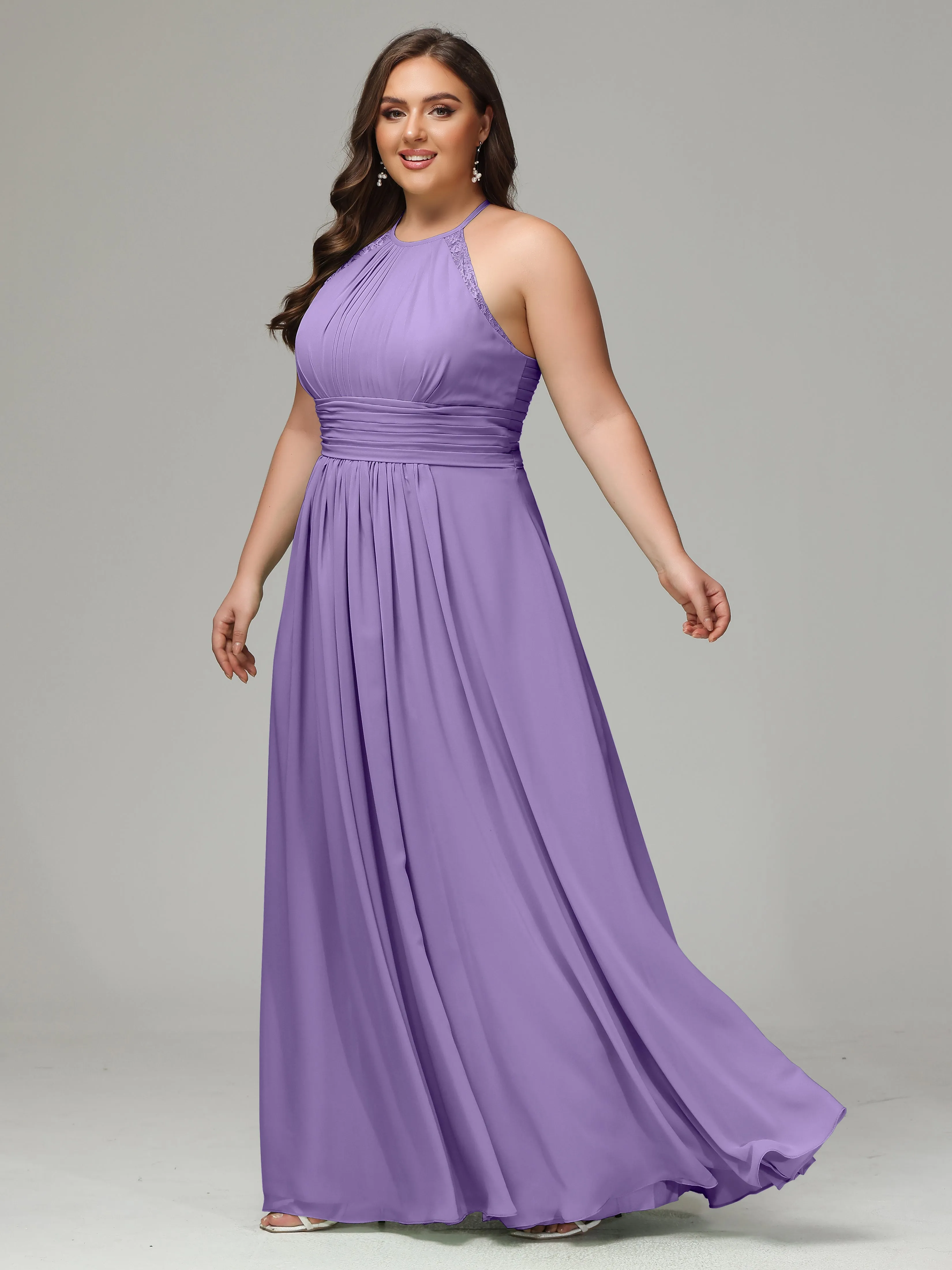 Halter Sleeveless Chiffon Long Plus Bridesmaid Dresses