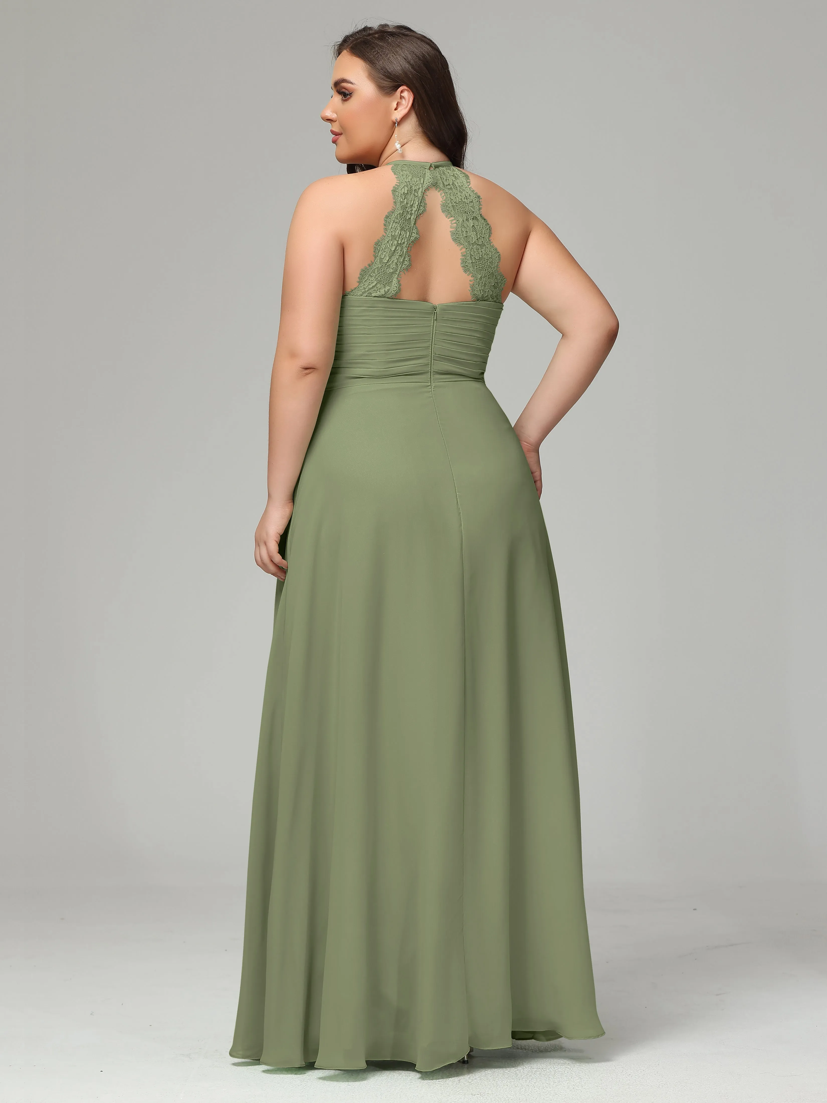 Halter Sleeveless Chiffon Long Plus Bridesmaid Dresses