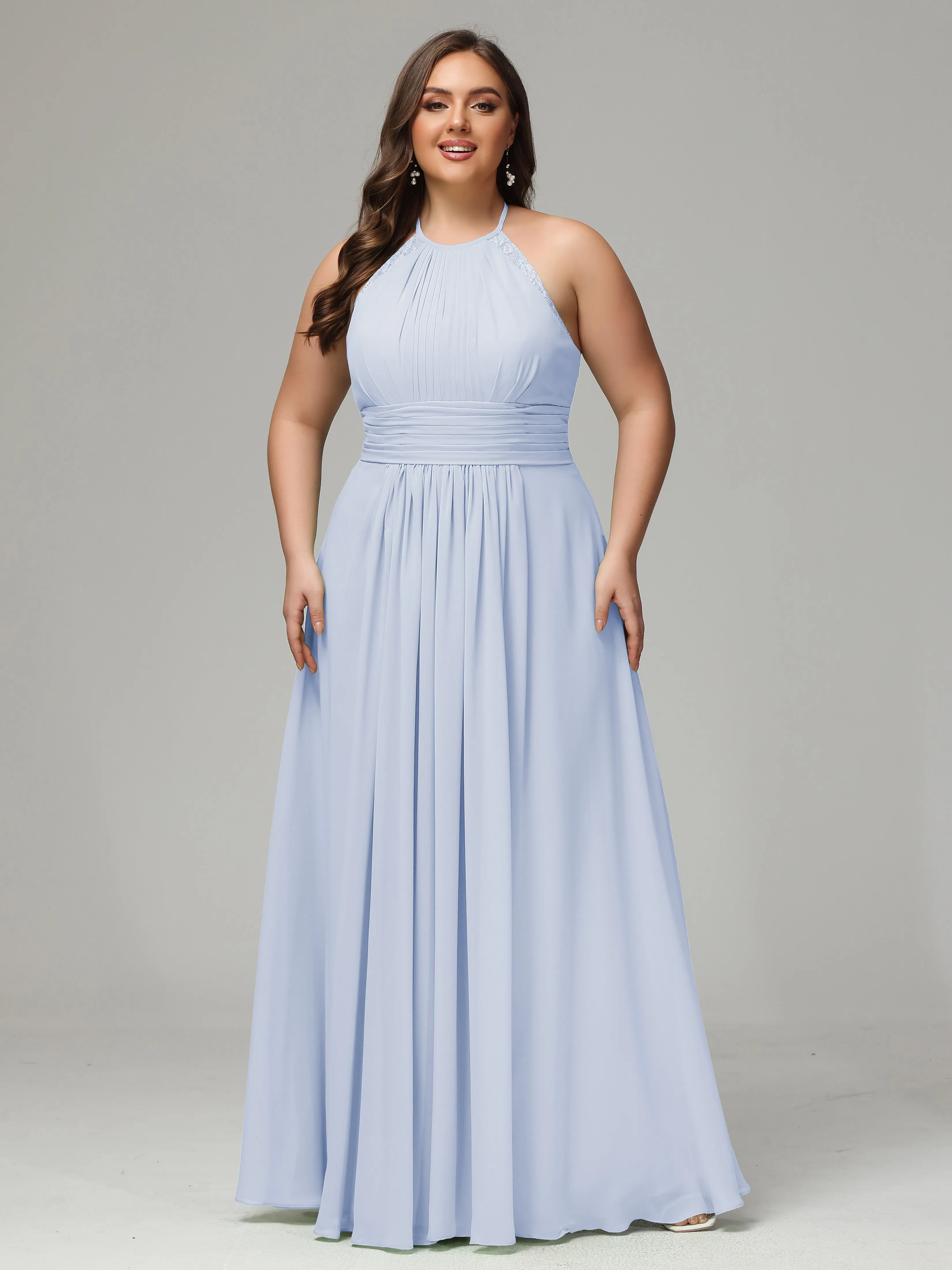 Halter Sleeveless Chiffon Long Plus Bridesmaid Dresses