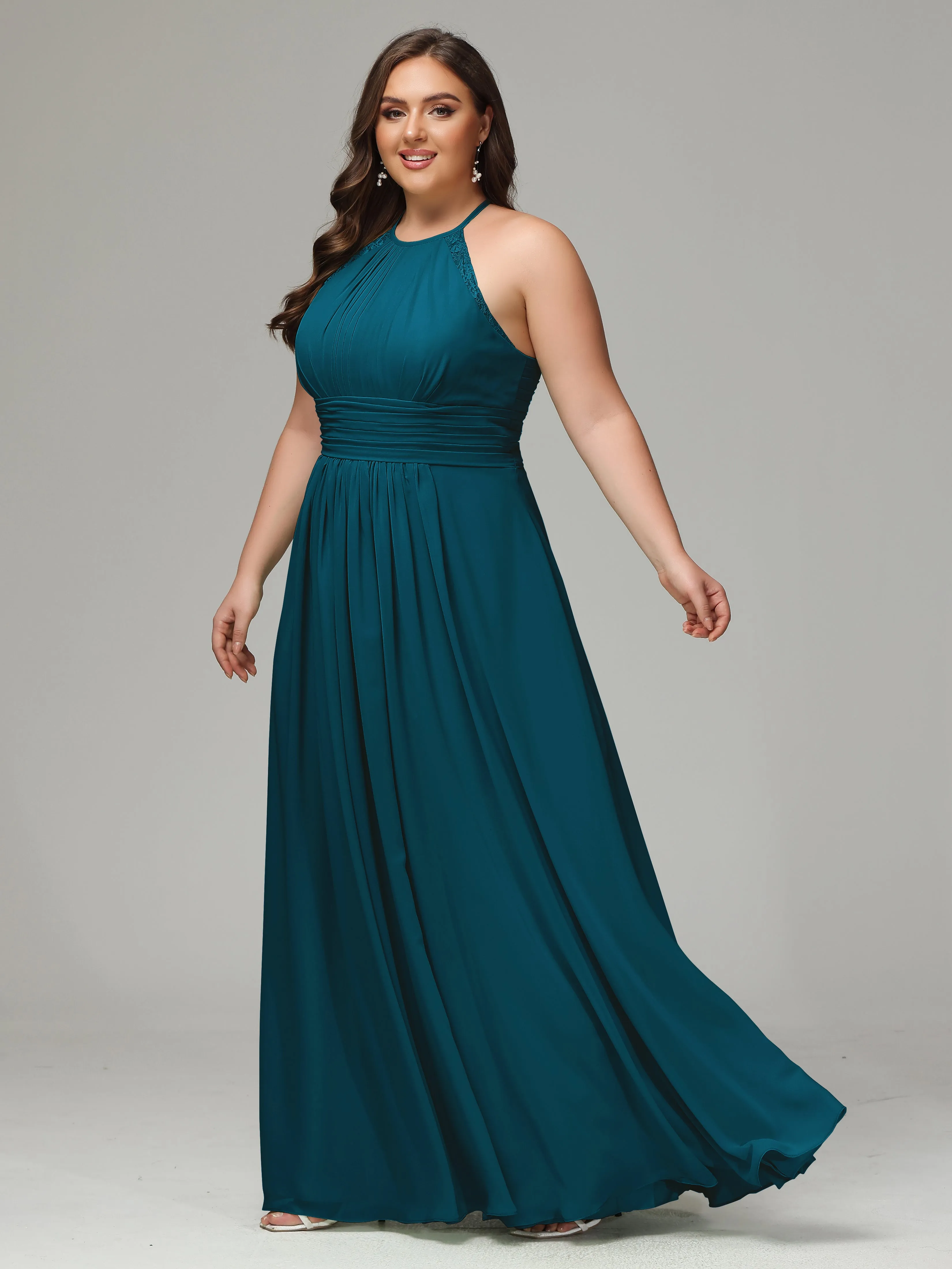 Halter Sleeveless Chiffon Long Plus Bridesmaid Dresses