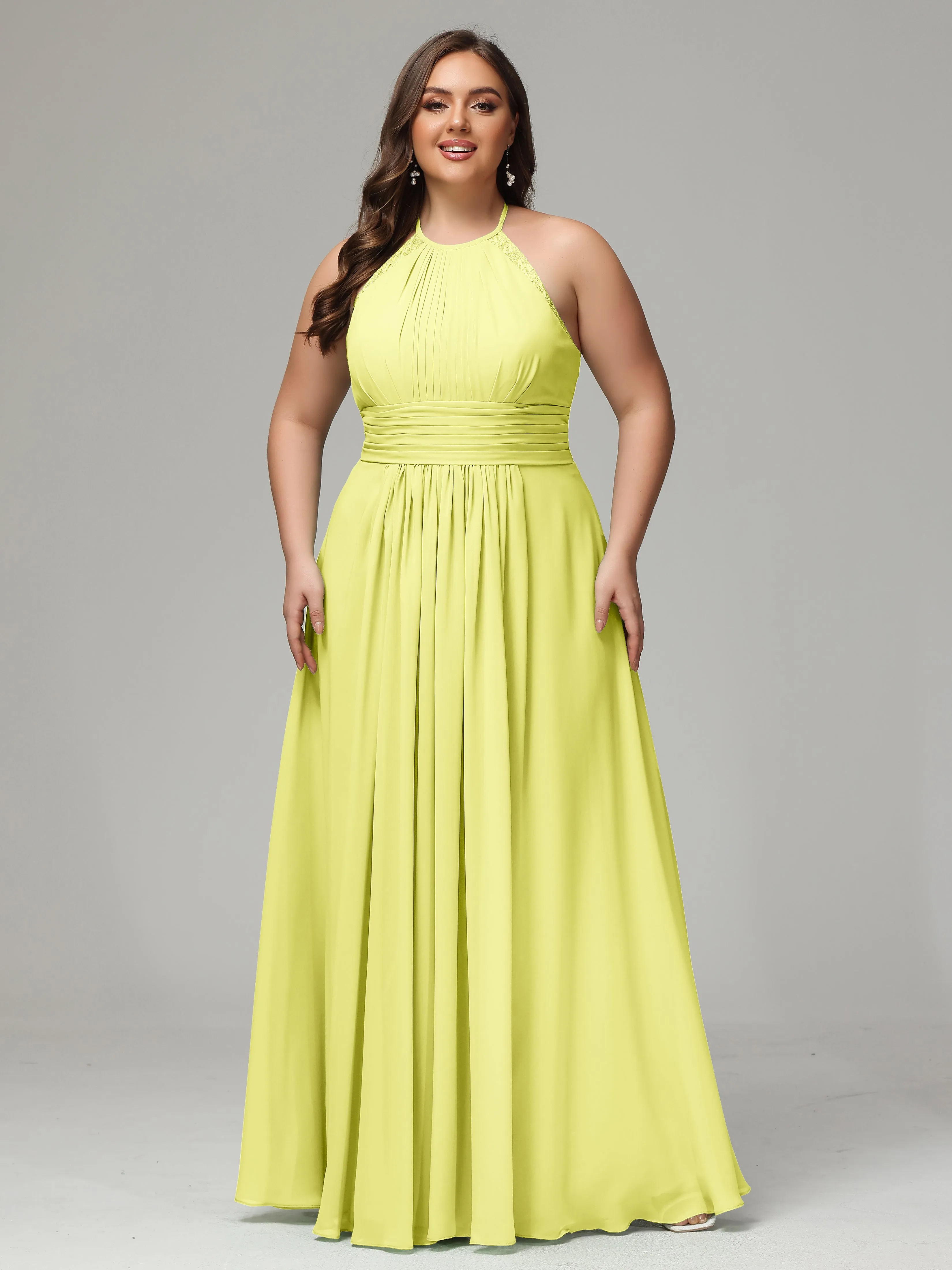 Halter Sleeveless Chiffon Long Plus Bridesmaid Dresses