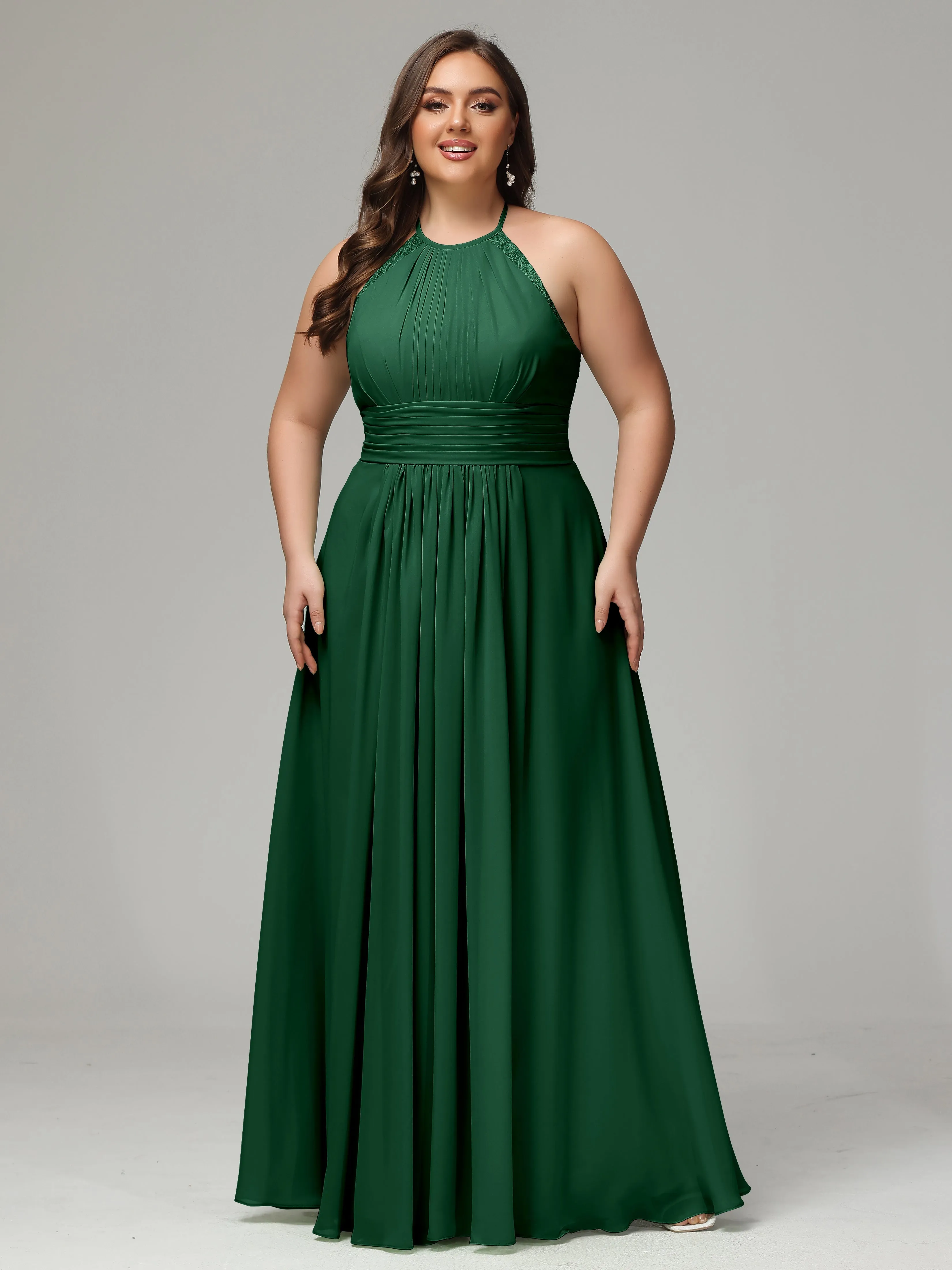 Halter Sleeveless Chiffon Long Plus Bridesmaid Dresses