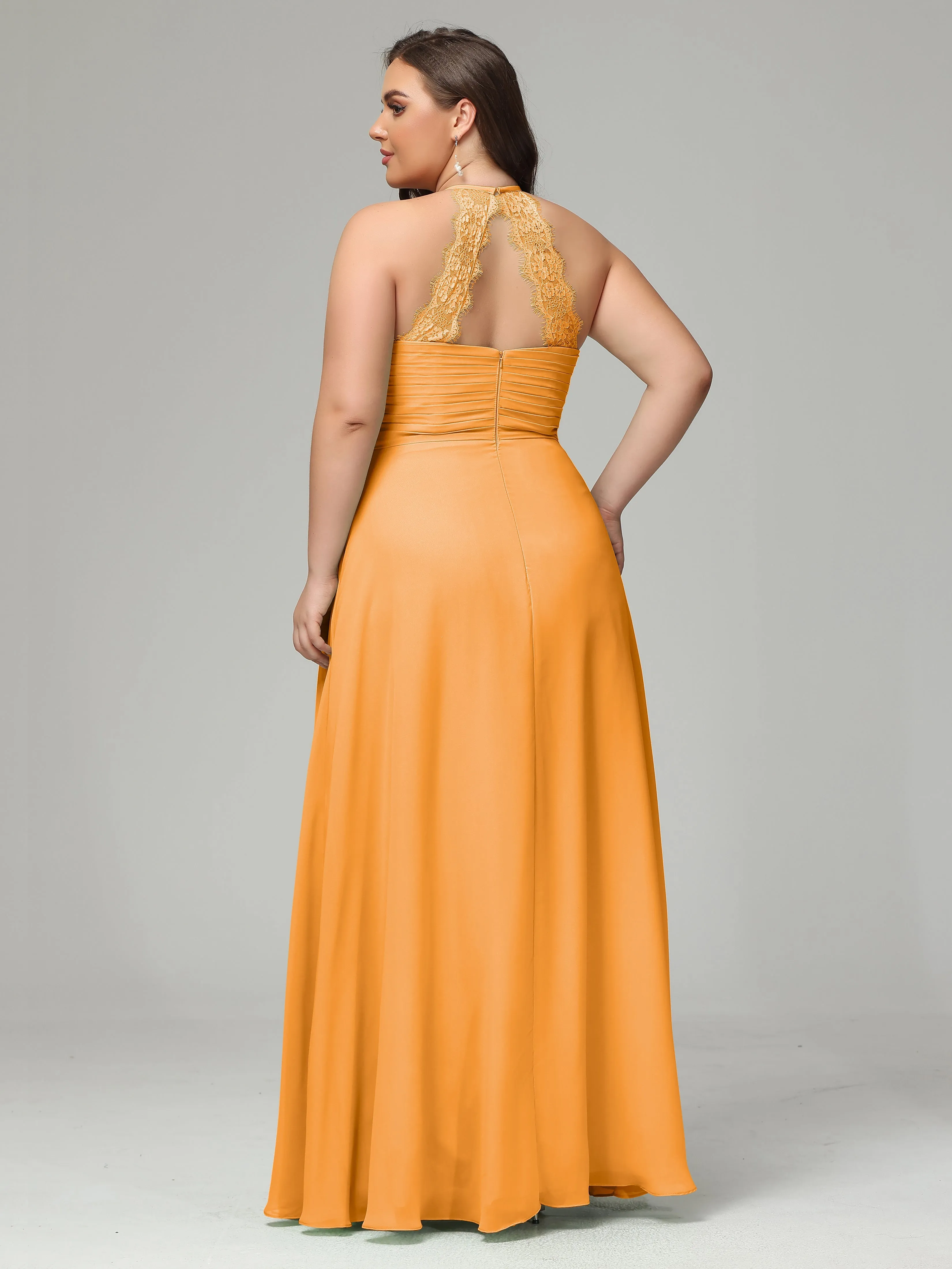 Halter Sleeveless Chiffon Long Plus Bridesmaid Dresses
