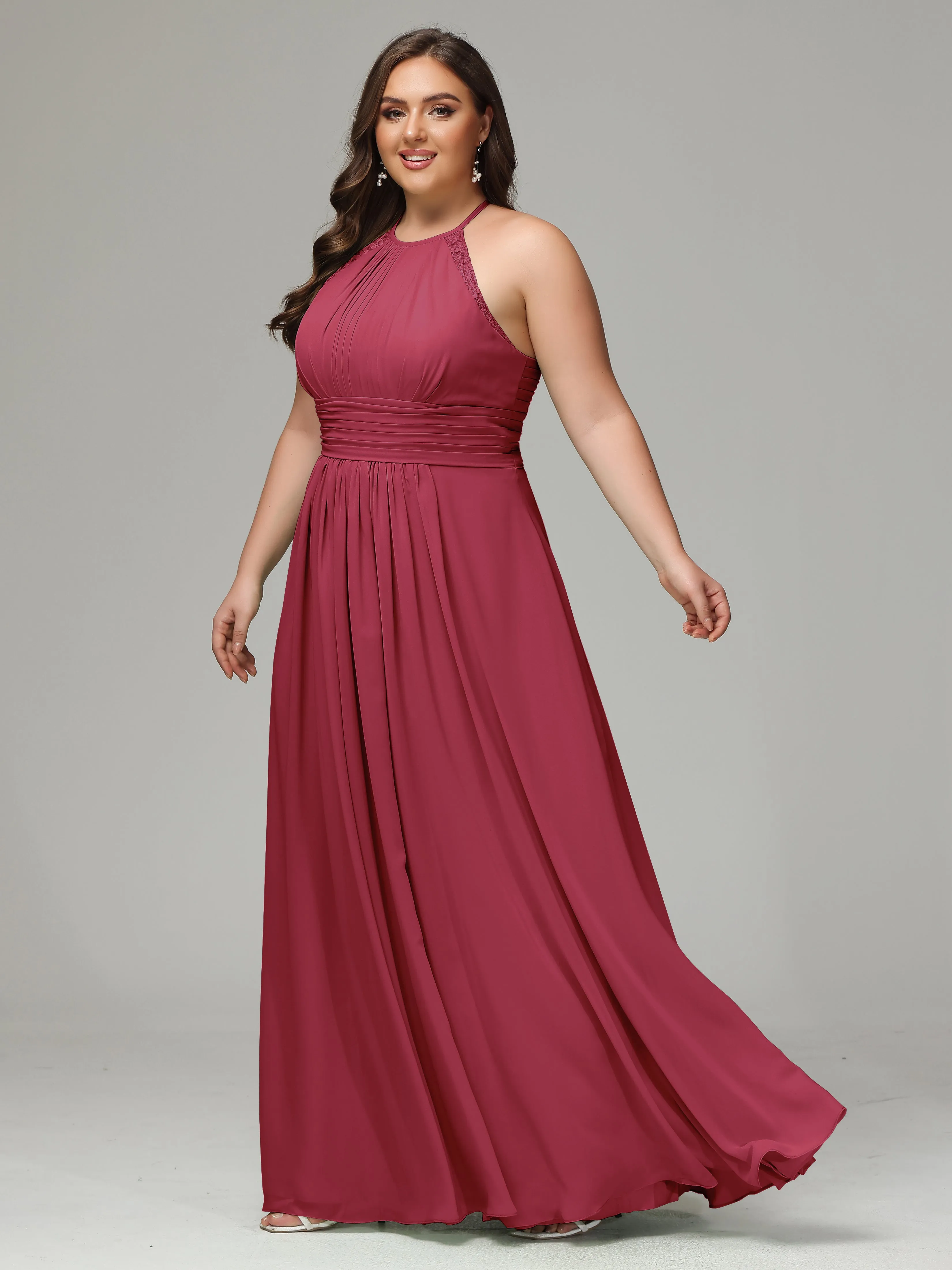 Halter Sleeveless Chiffon Long Plus Bridesmaid Dresses