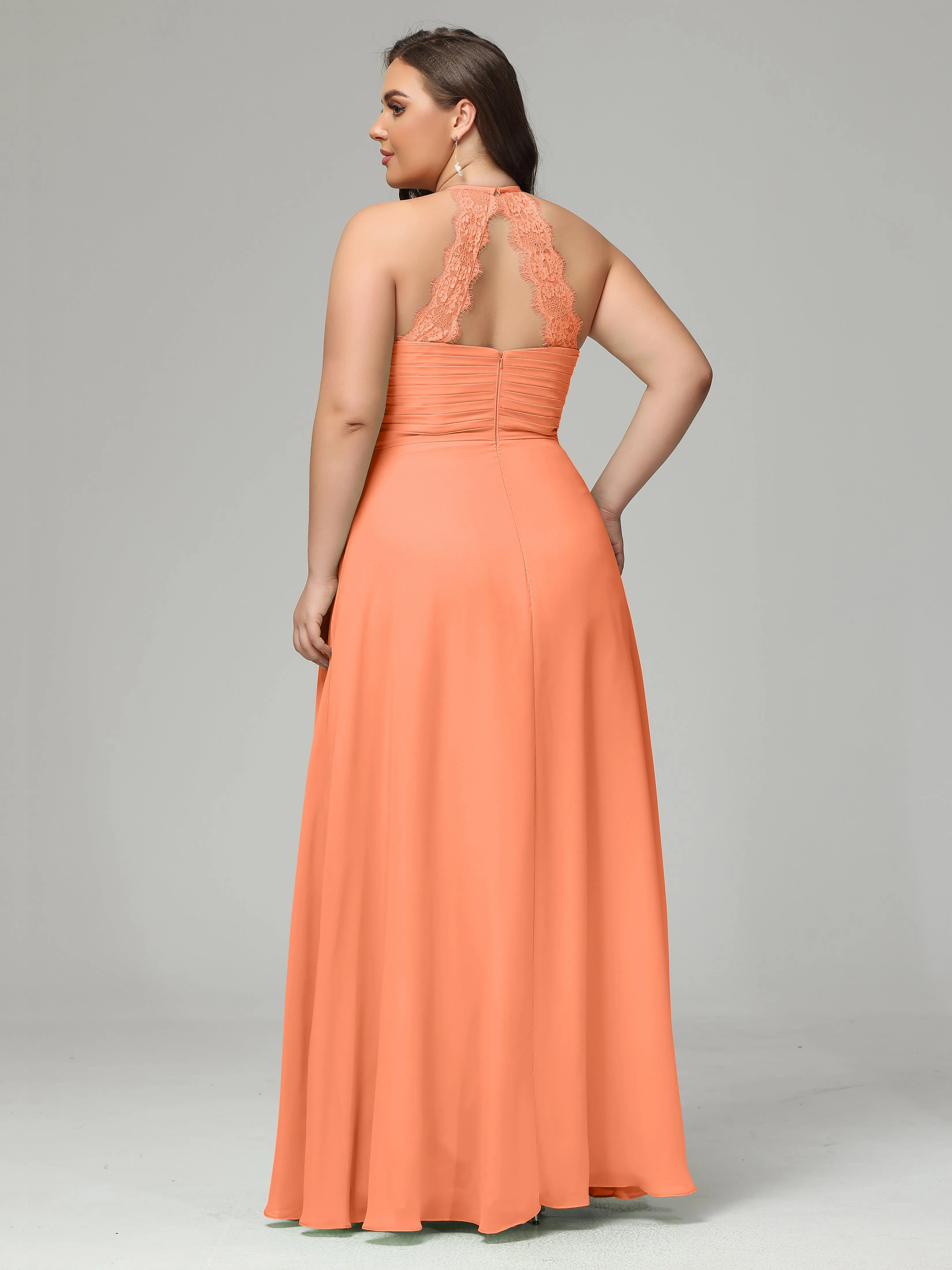 Halter Sleeveless Chiffon Long Plus Bridesmaid Dresses