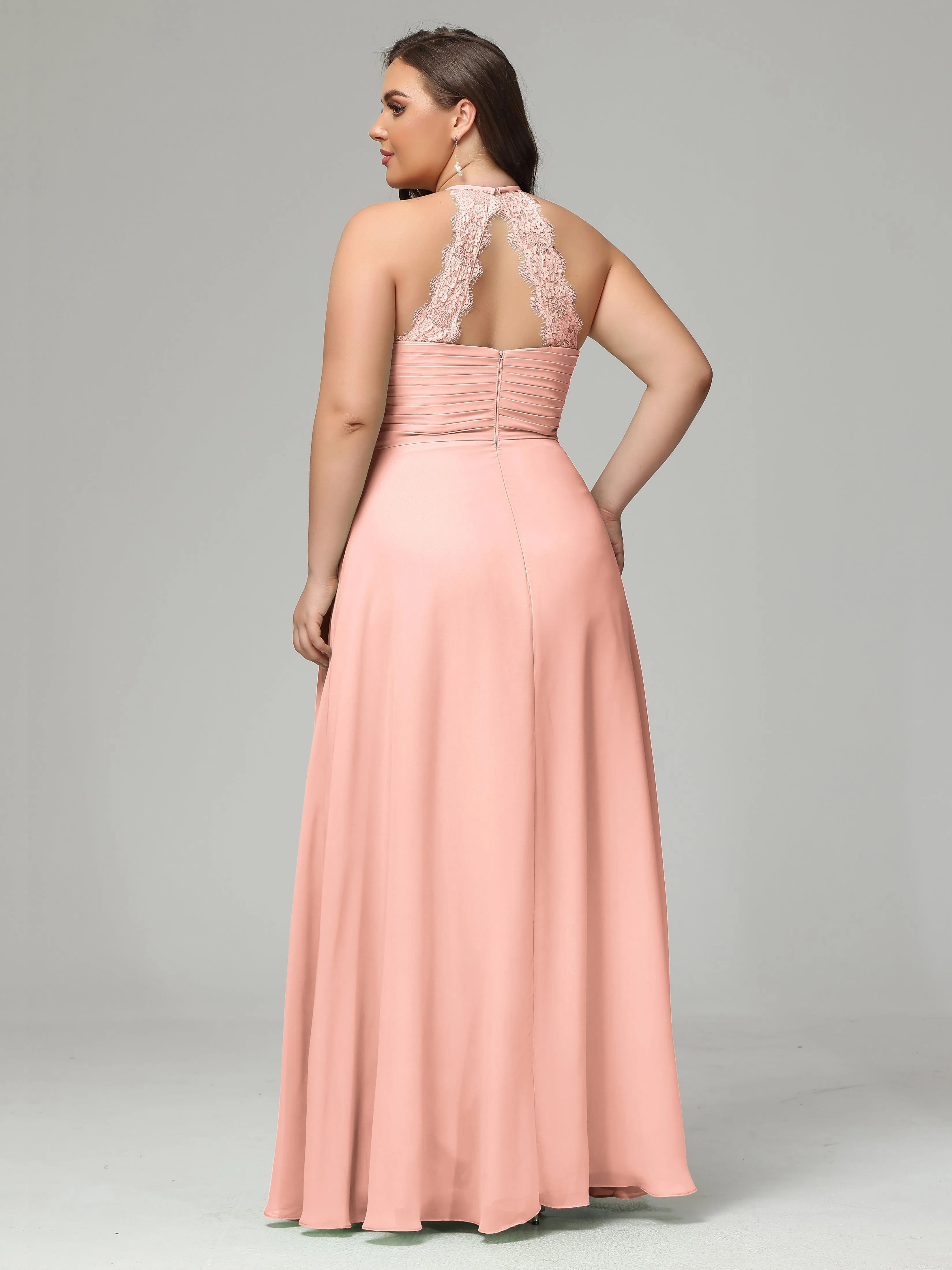 Halter Sleeveless Chiffon Long Plus Bridesmaid Dresses