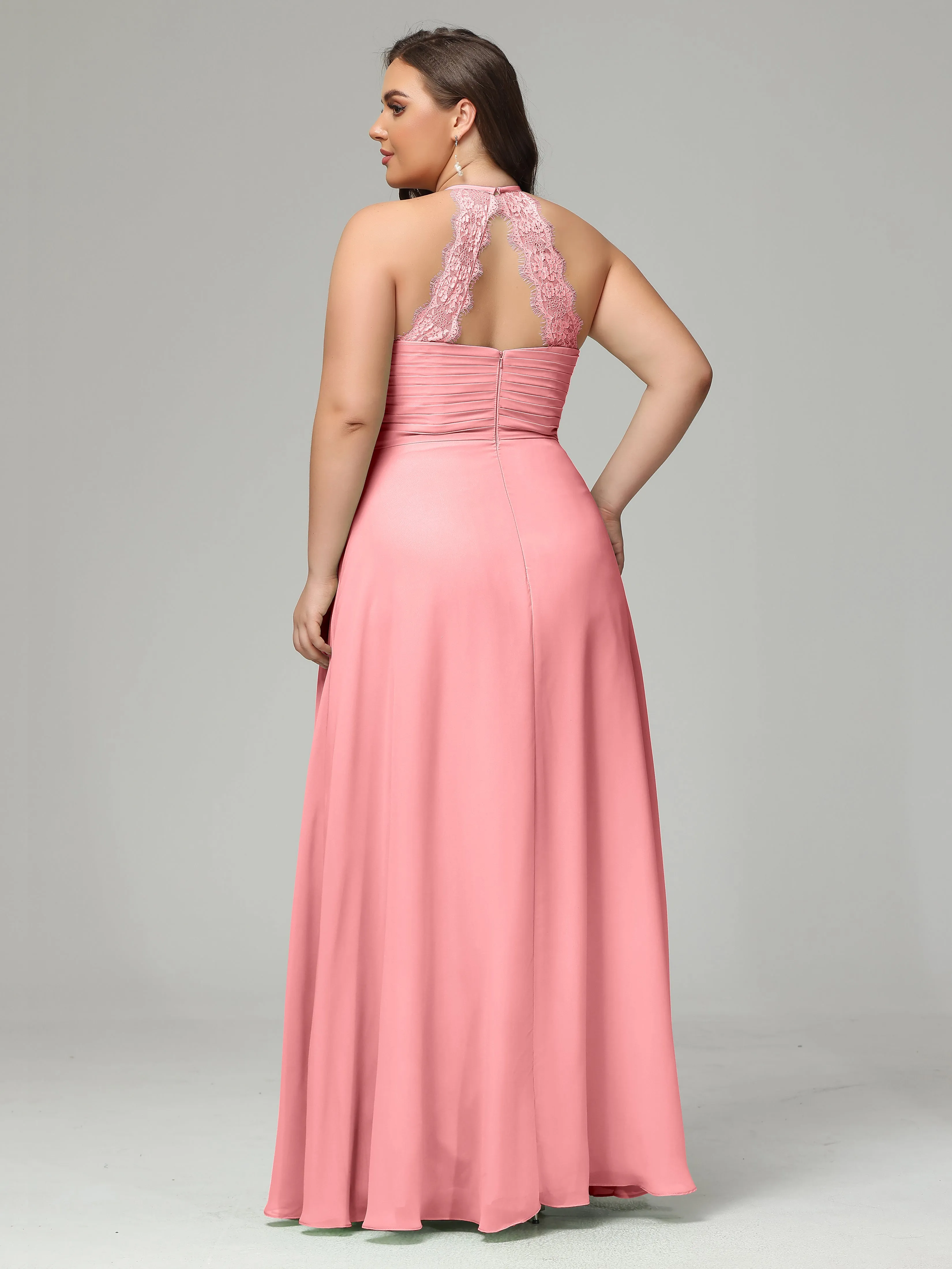 Halter Sleeveless Chiffon Long Plus Bridesmaid Dresses
