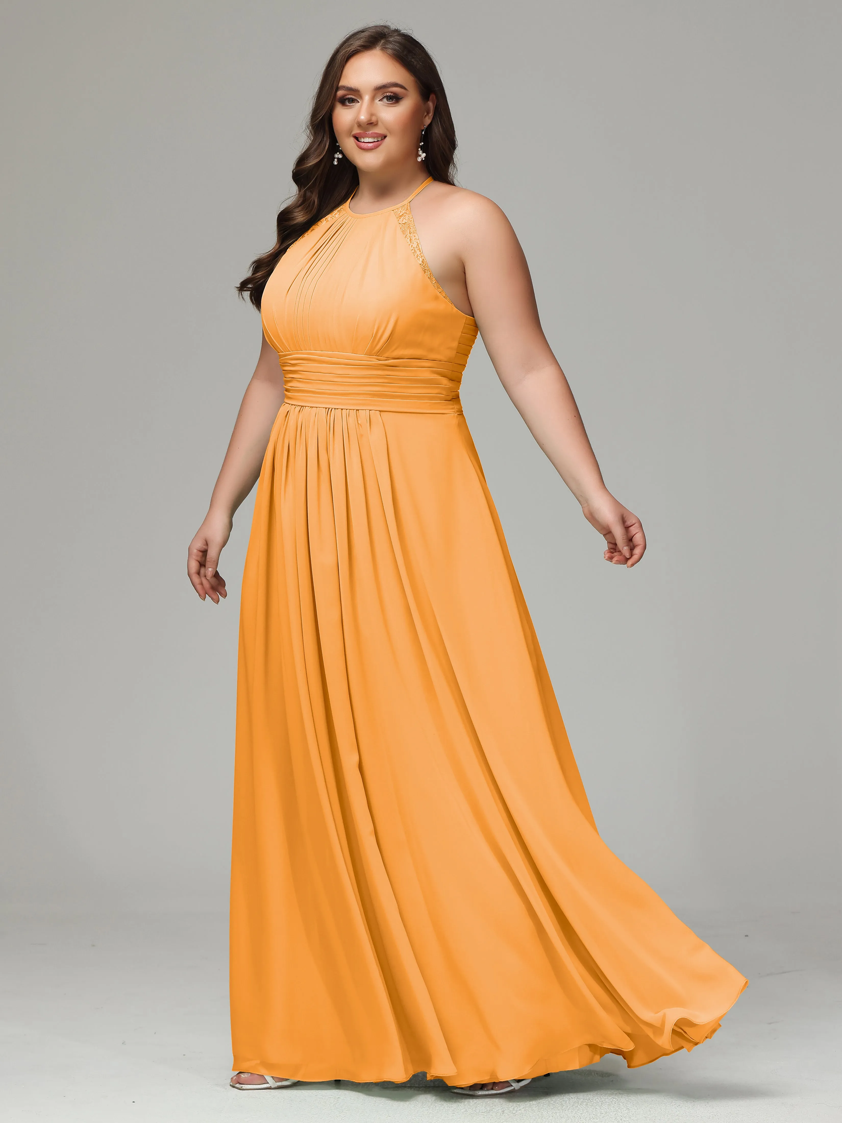 Halter Sleeveless Chiffon Long Plus Bridesmaid Dresses