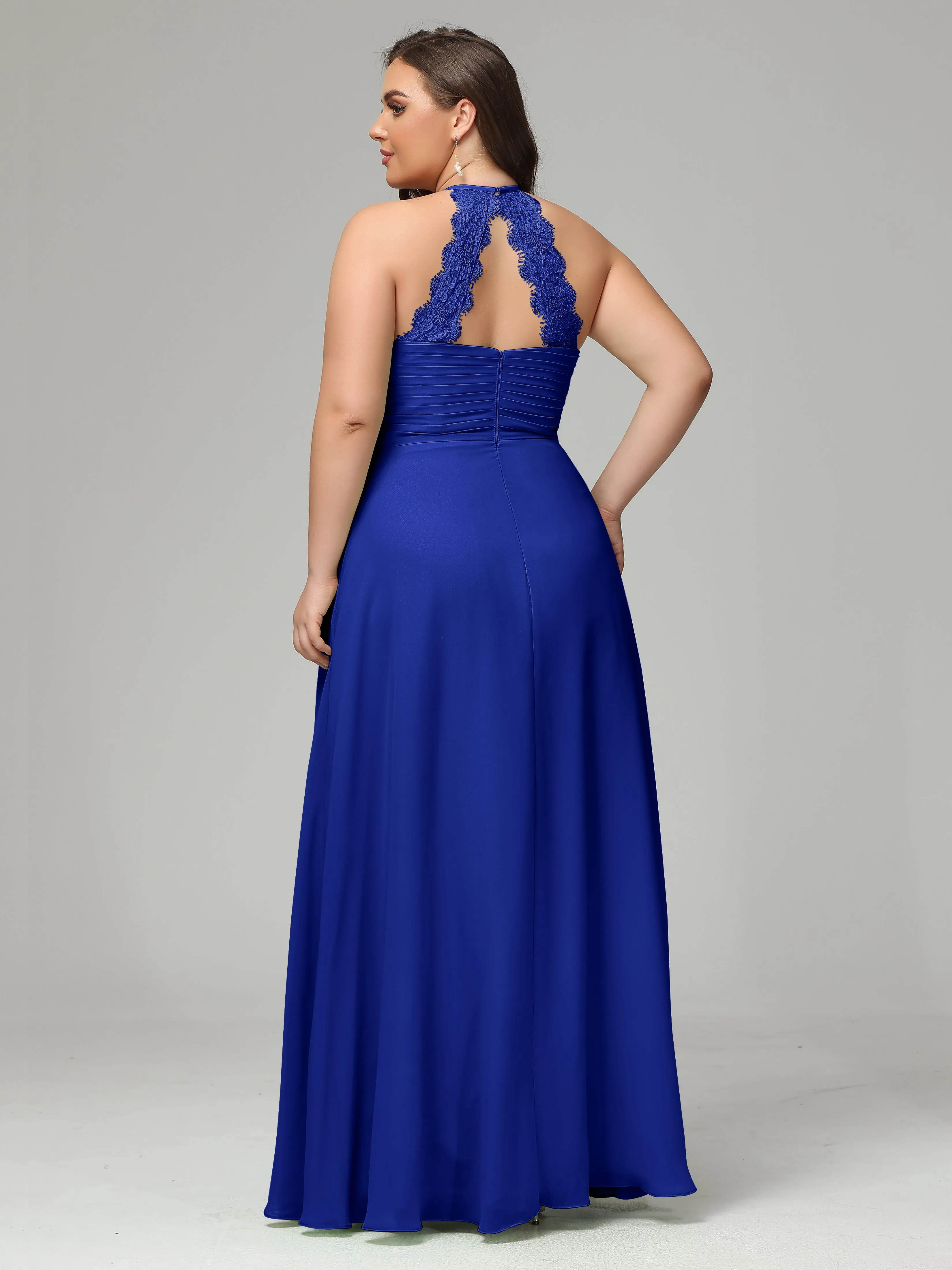 Halter Sleeveless Chiffon Long Plus Bridesmaid Dresses