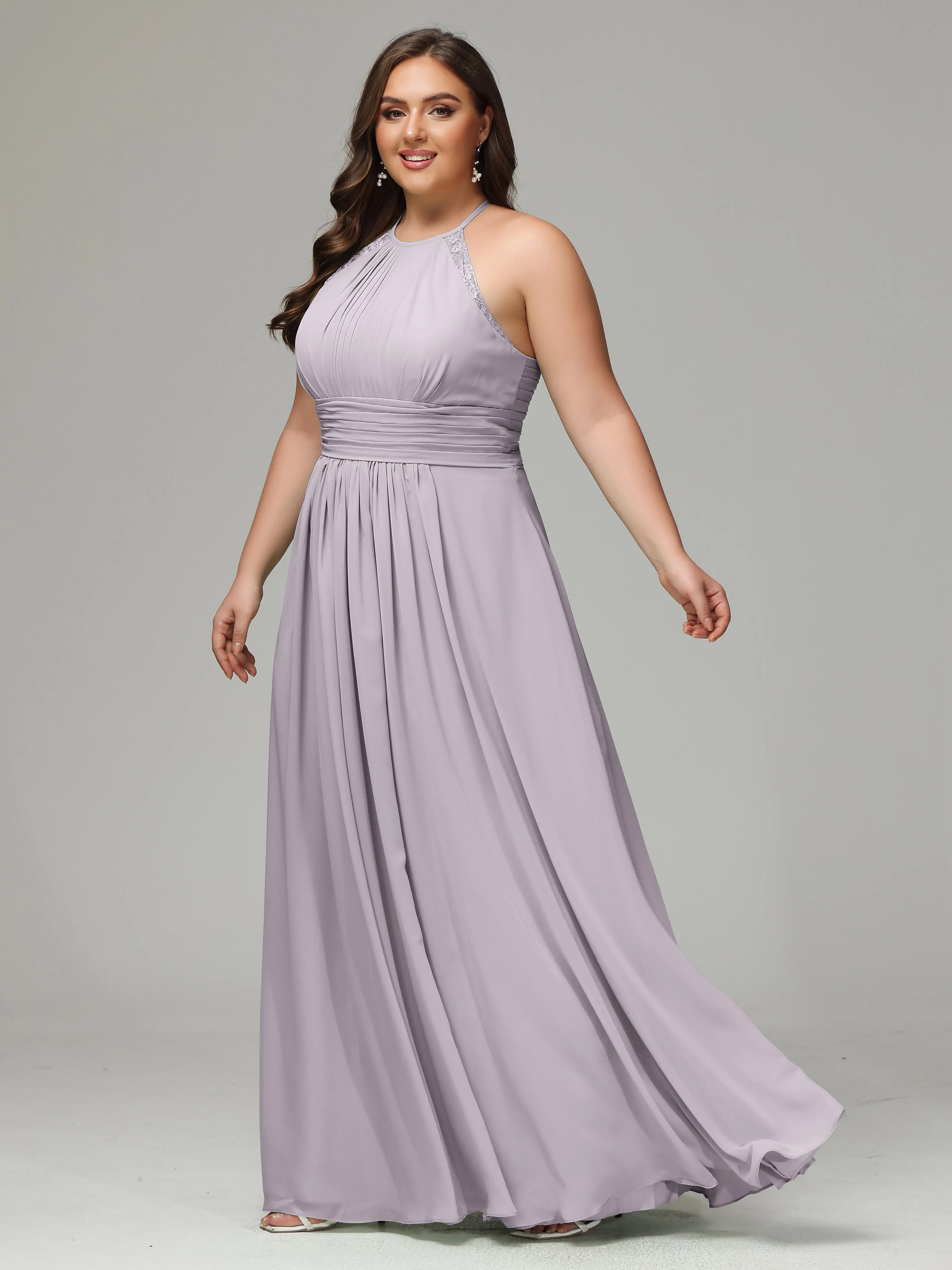 Halter Sleeveless Chiffon Long Plus Bridesmaid Dresses