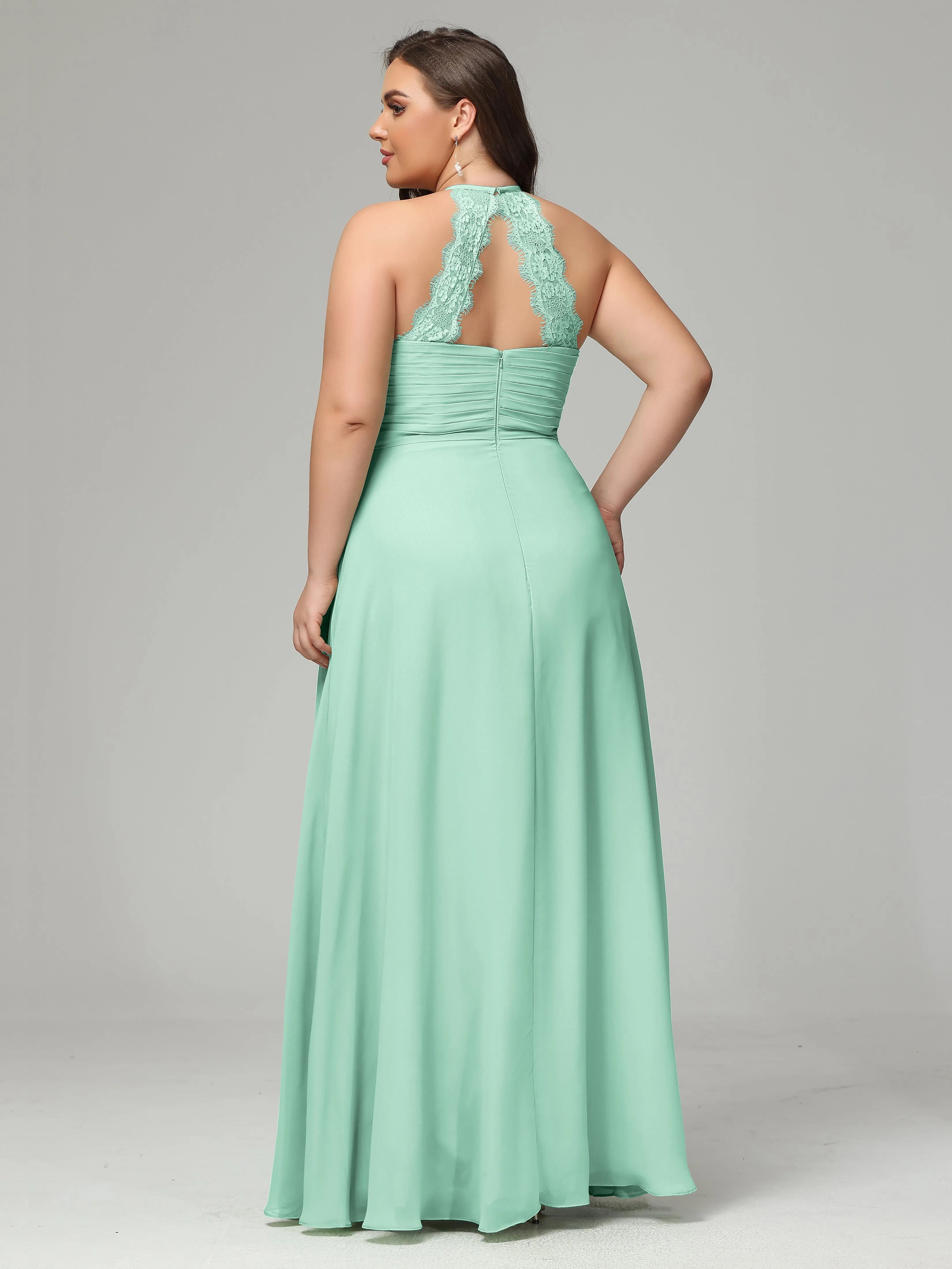 Halter Sleeveless Chiffon Long Plus Bridesmaid Dresses