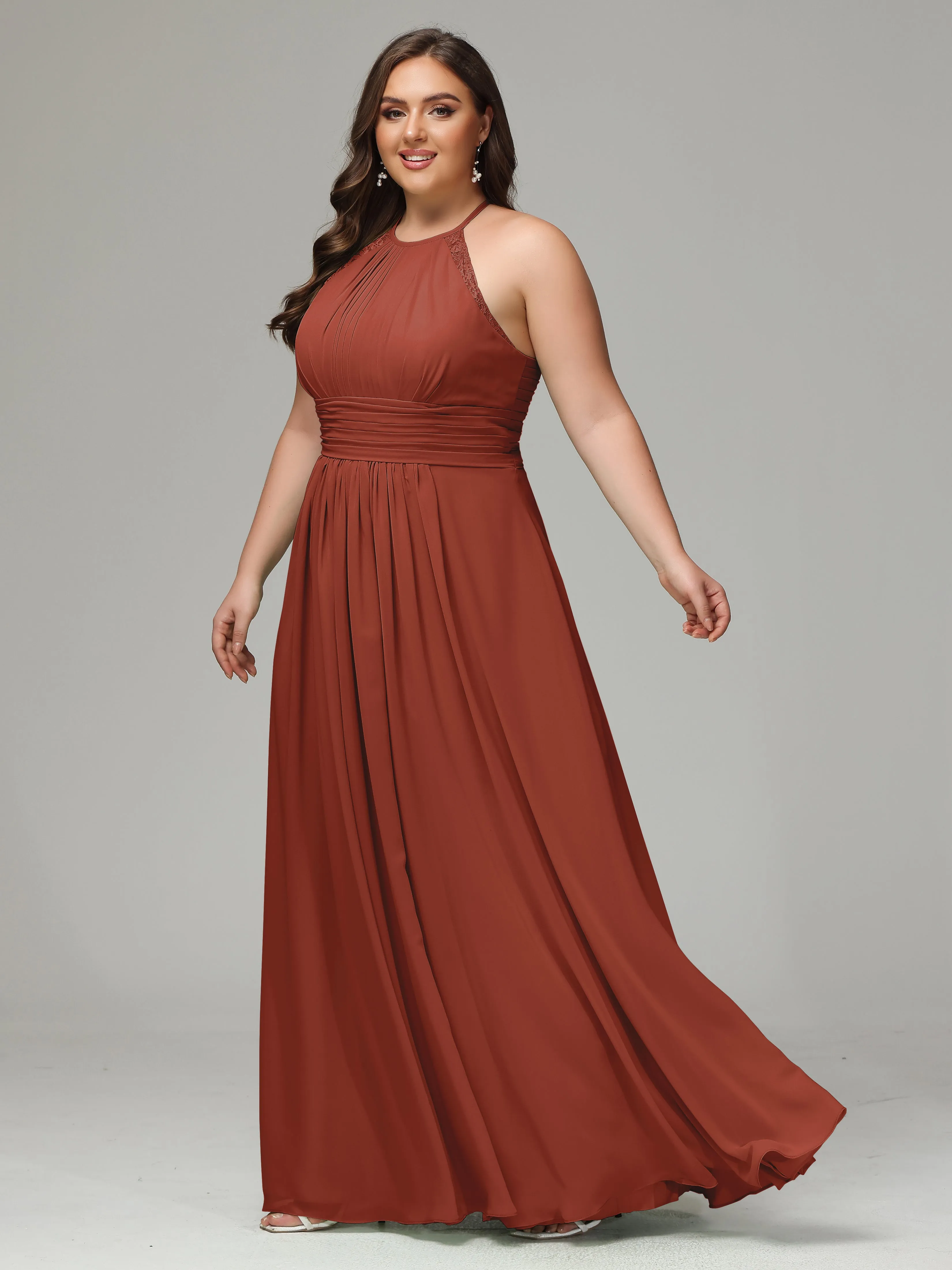 Halter Sleeveless Chiffon Long Plus Bridesmaid Dresses